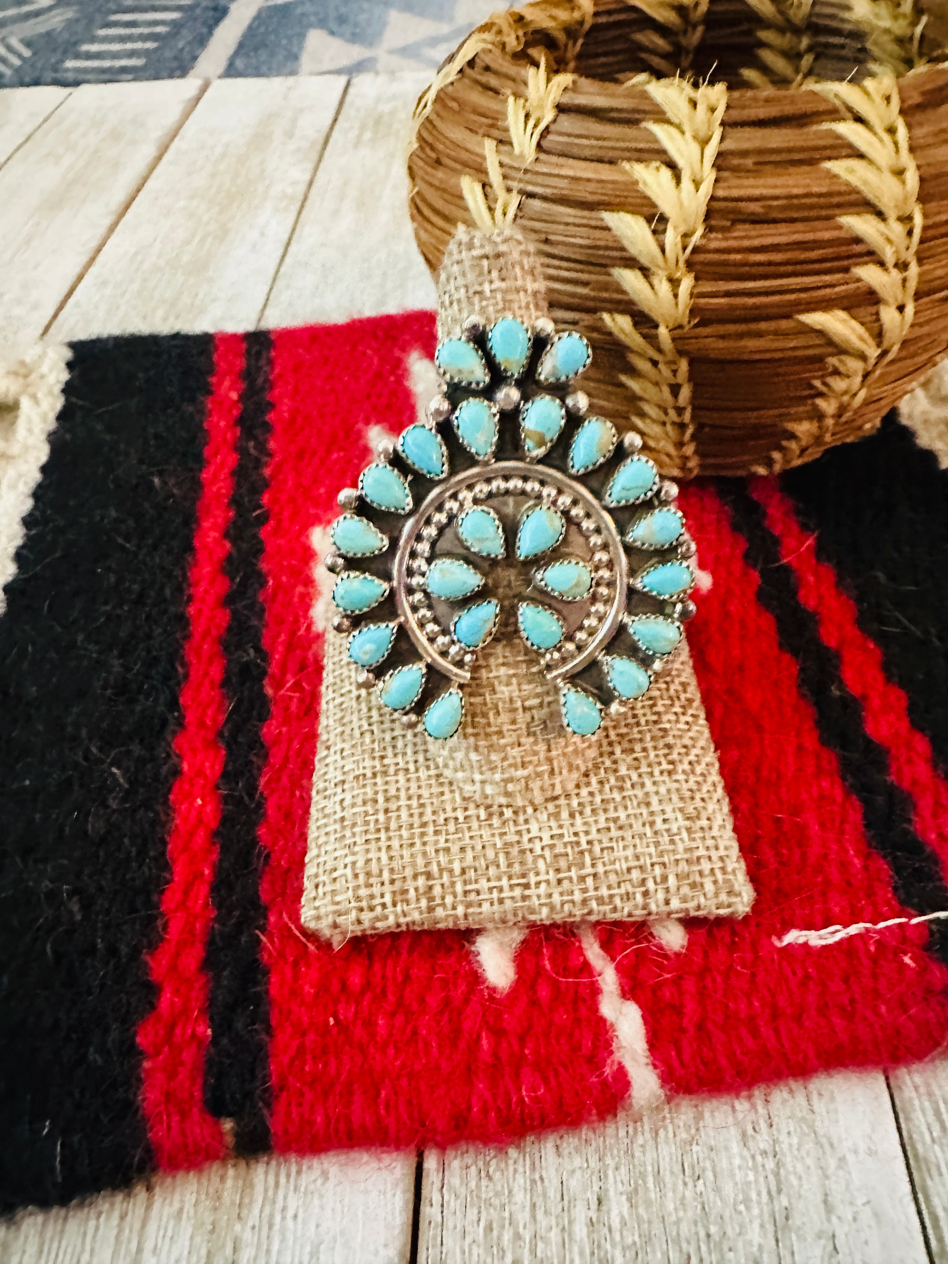 Handcrafted Sterling Silver & Turquoise Naja Cluster Ring, Signed EJA