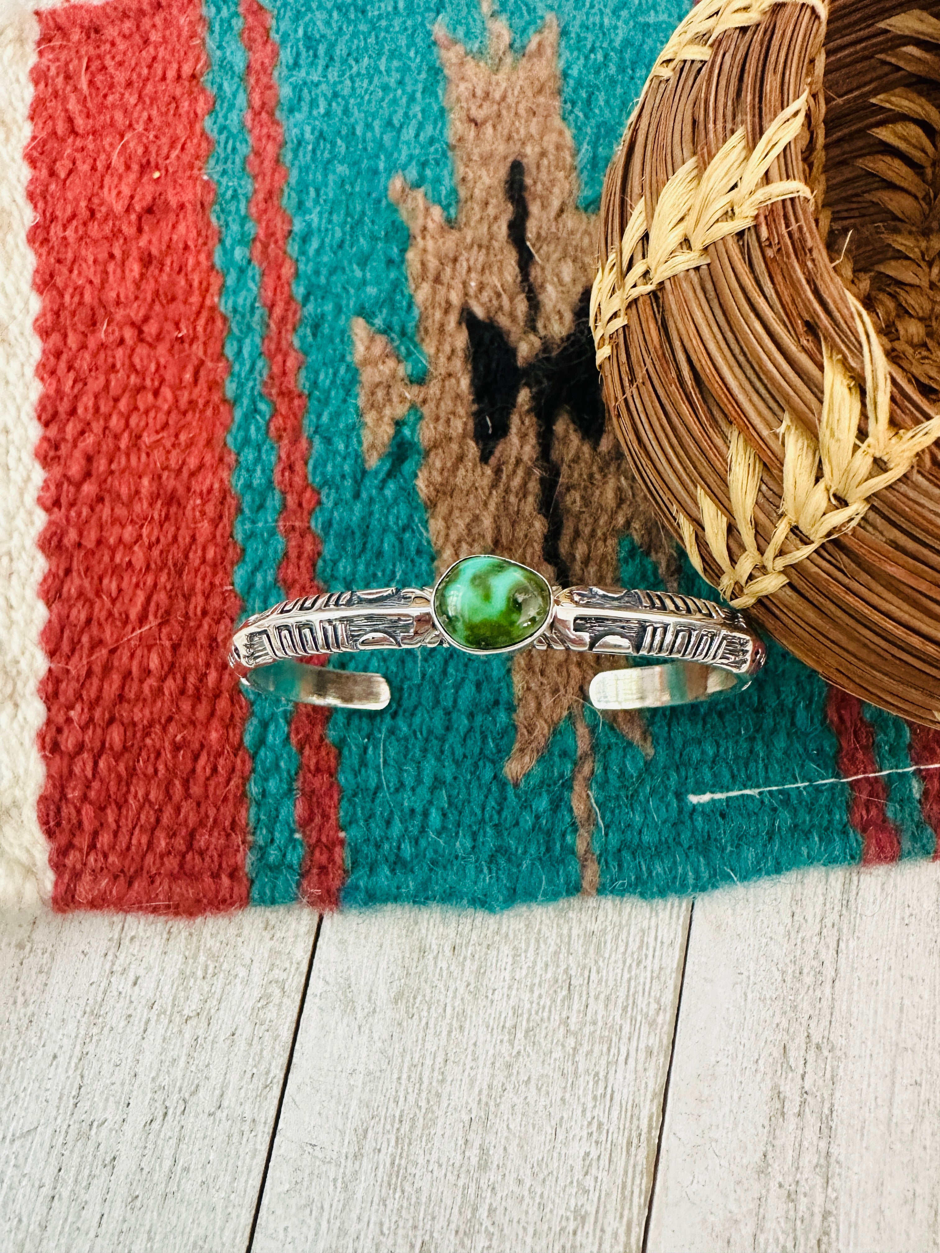 Navajo Sonoran Mountain Turquoise & Sterling Silver Cuff Bracelet