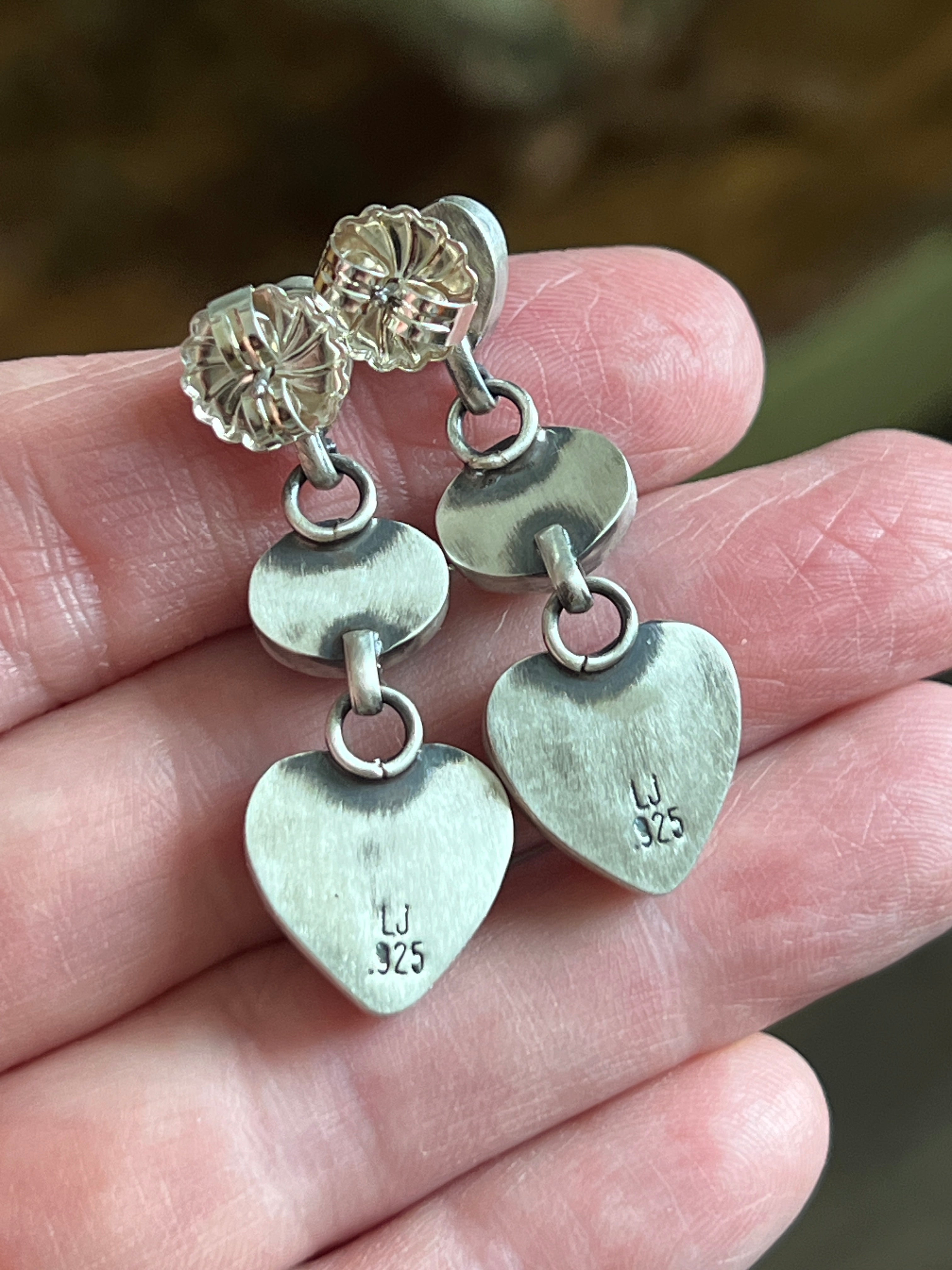 Vibrant Handcrafted Electric Rainbow Sterling Silver, Sonoran Turquoise and Spiny Oyster Shell Heart Post Earrings by Lucy Jake