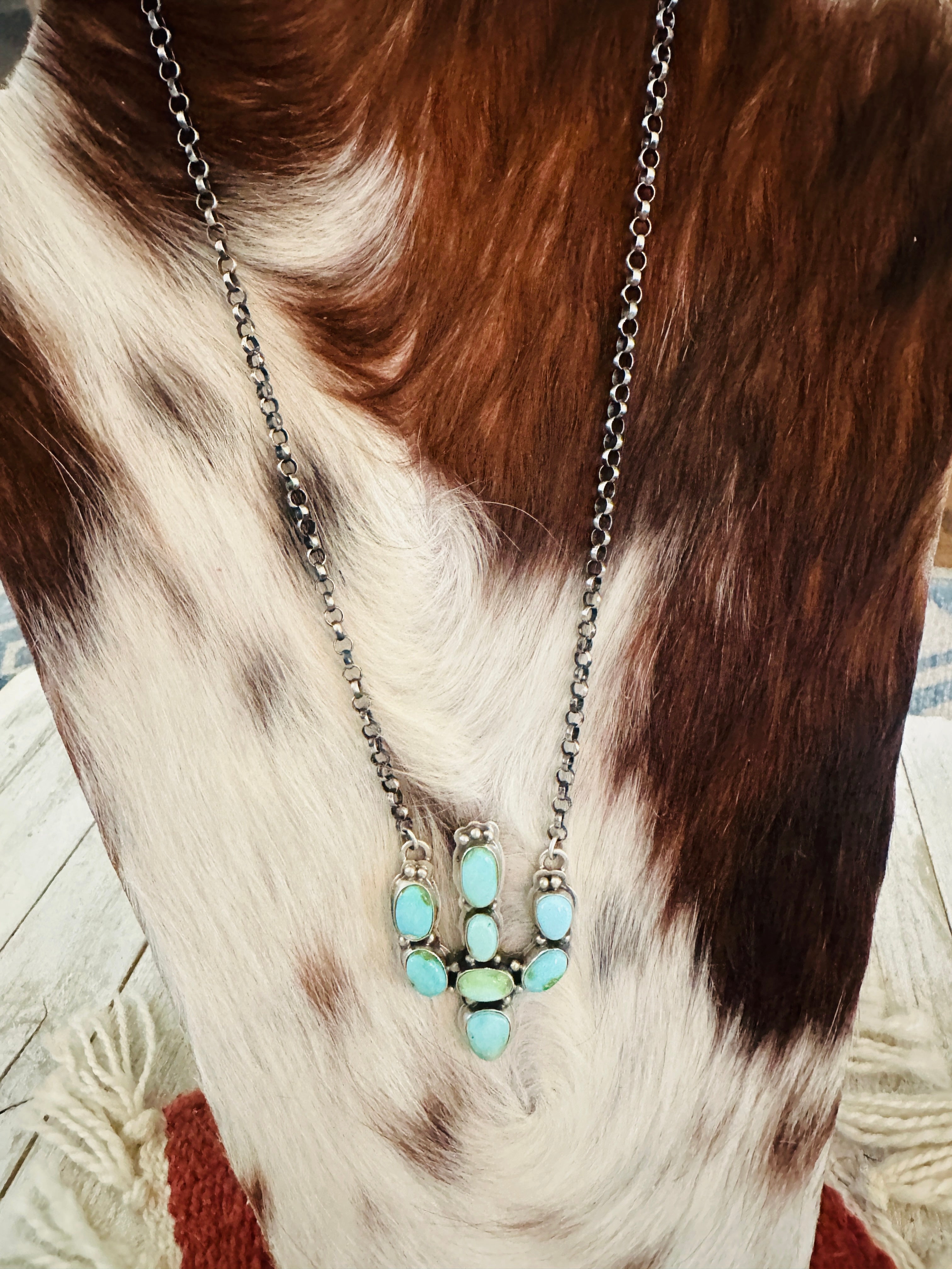 Handcrafted Sterling Silver & Turquoise Cactus Necklace by Emerson Thompson