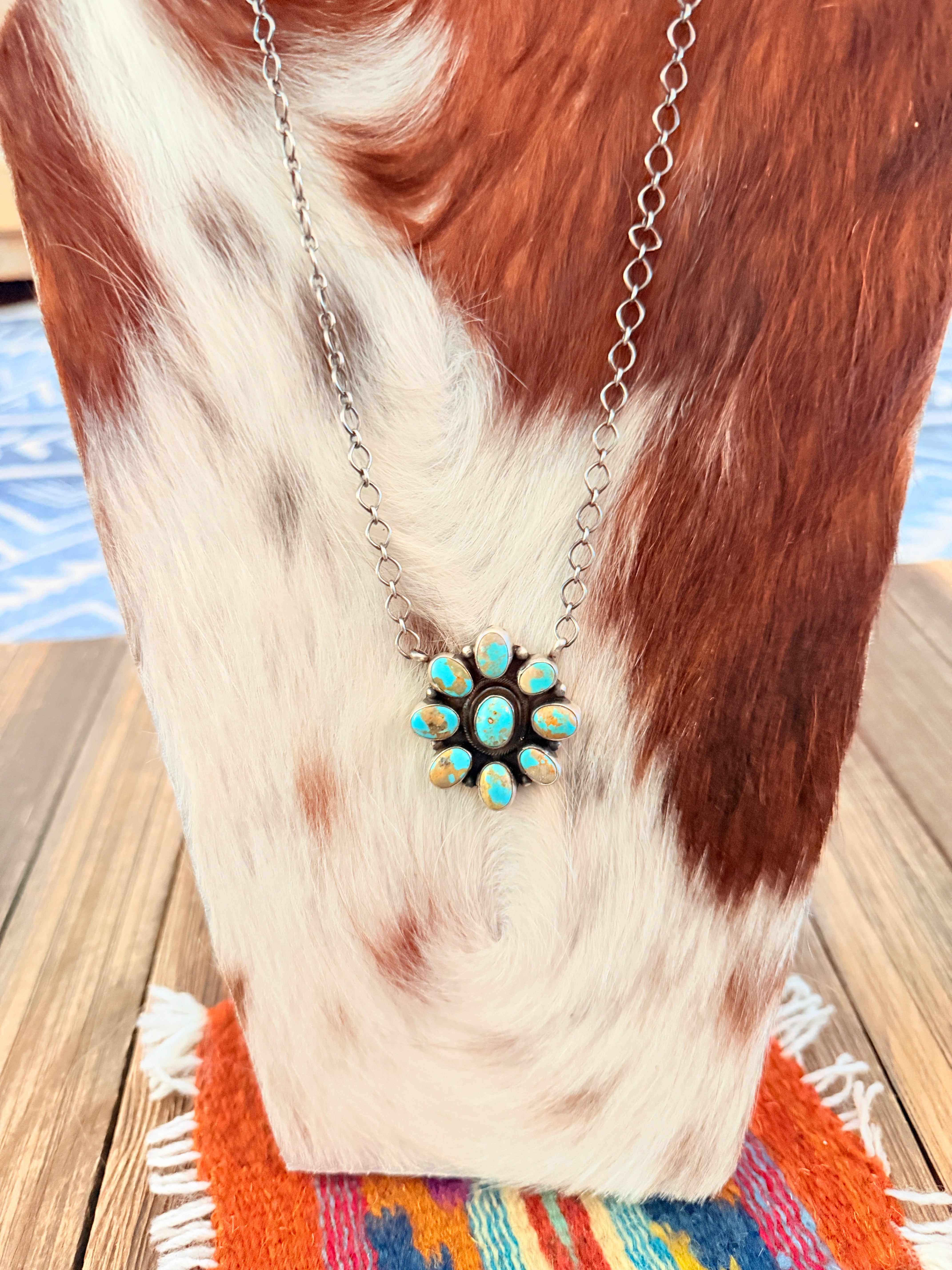 Handcrafted Turquoise & Sterling Silver Cluster Necklace by Ella Peter