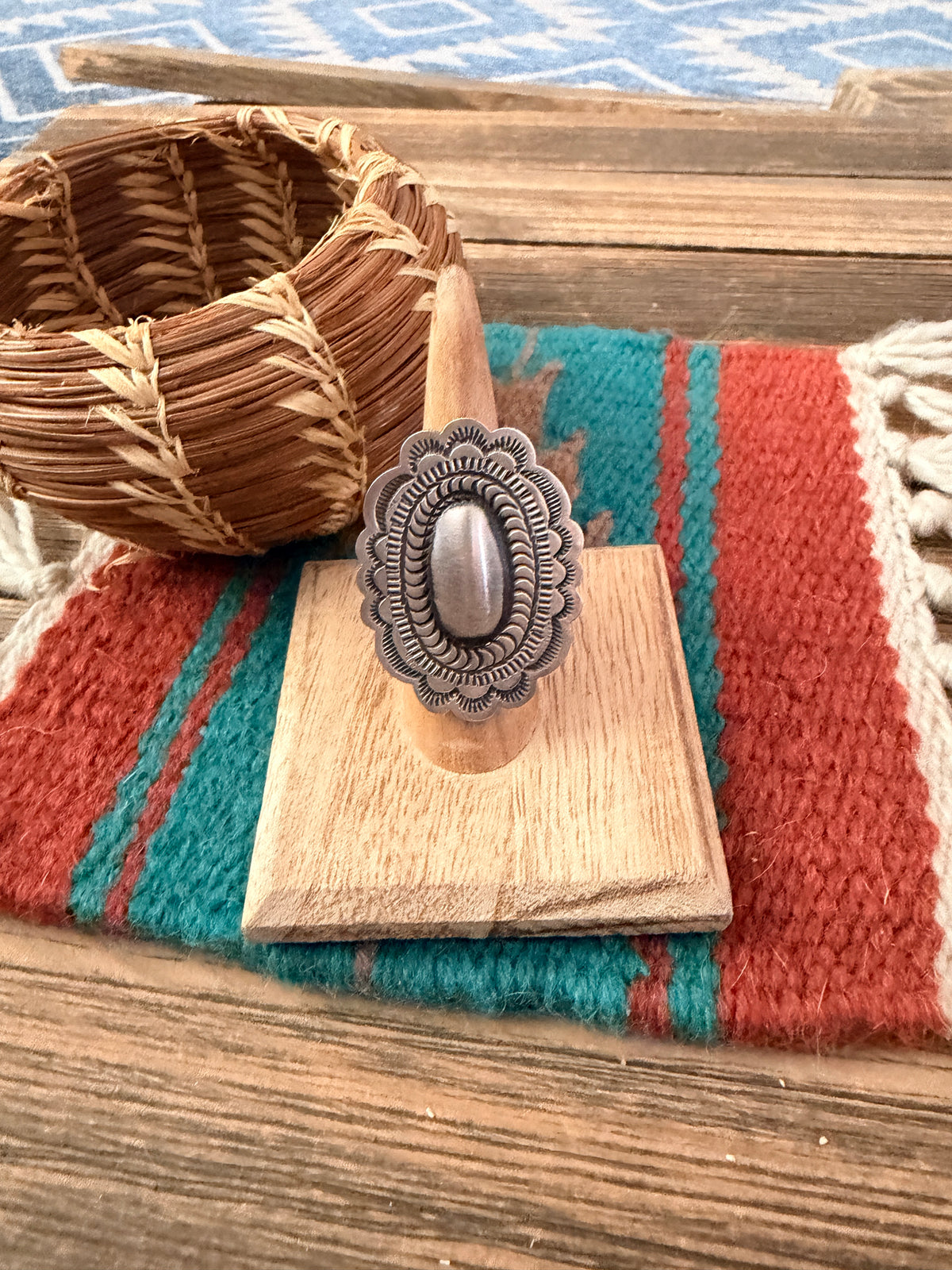 Handcrafted Sterling Silver Adjustable Concho Ring by Leander Tahe