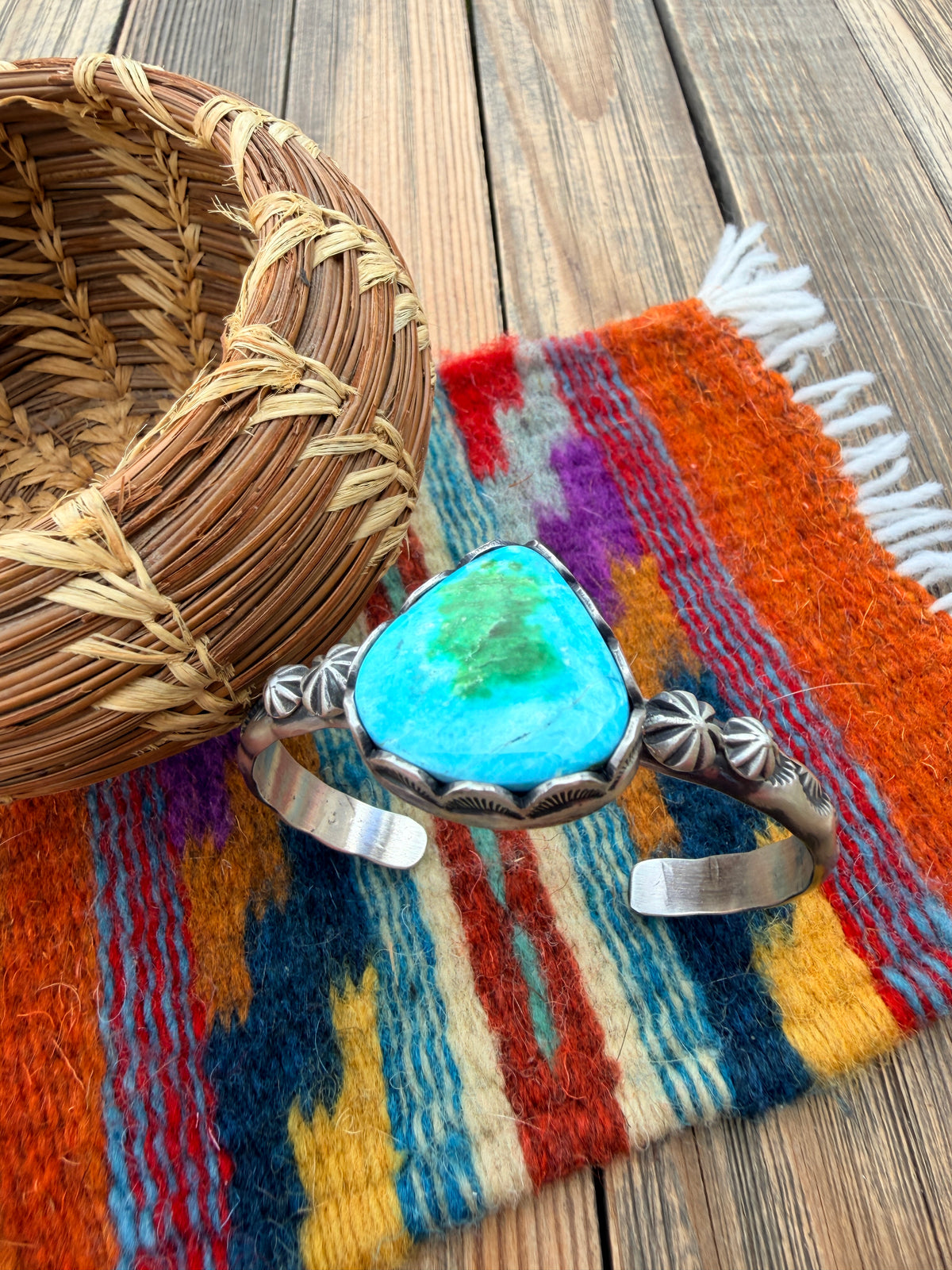 Handcrafted Sonoran Mountain Turquoise & Sterling Silver Cuff Bracelet by Charles Johnson