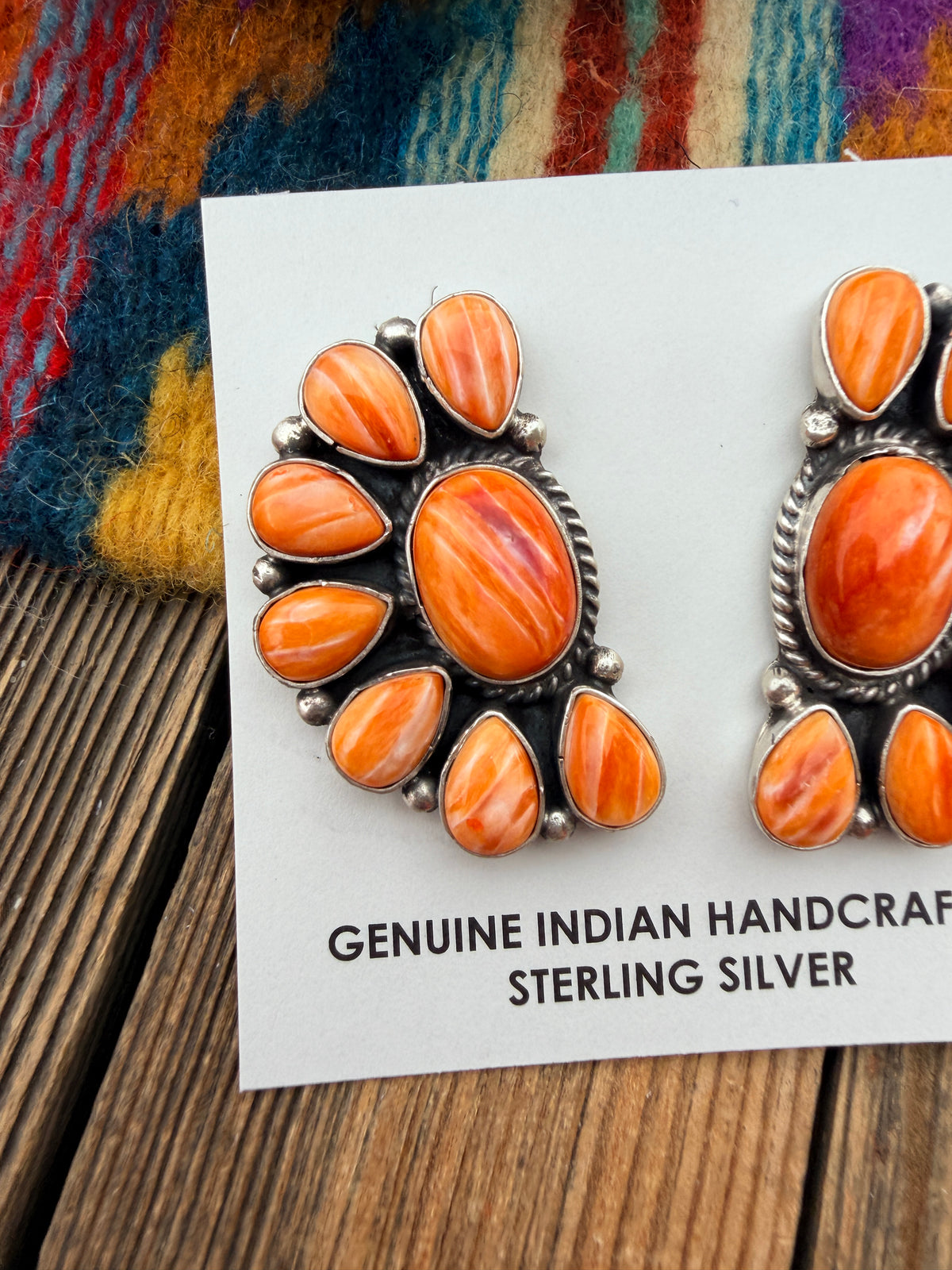 Handcrafted Spiny Oyster & Sterling Silver Cluster Post Earrings by Marcella James