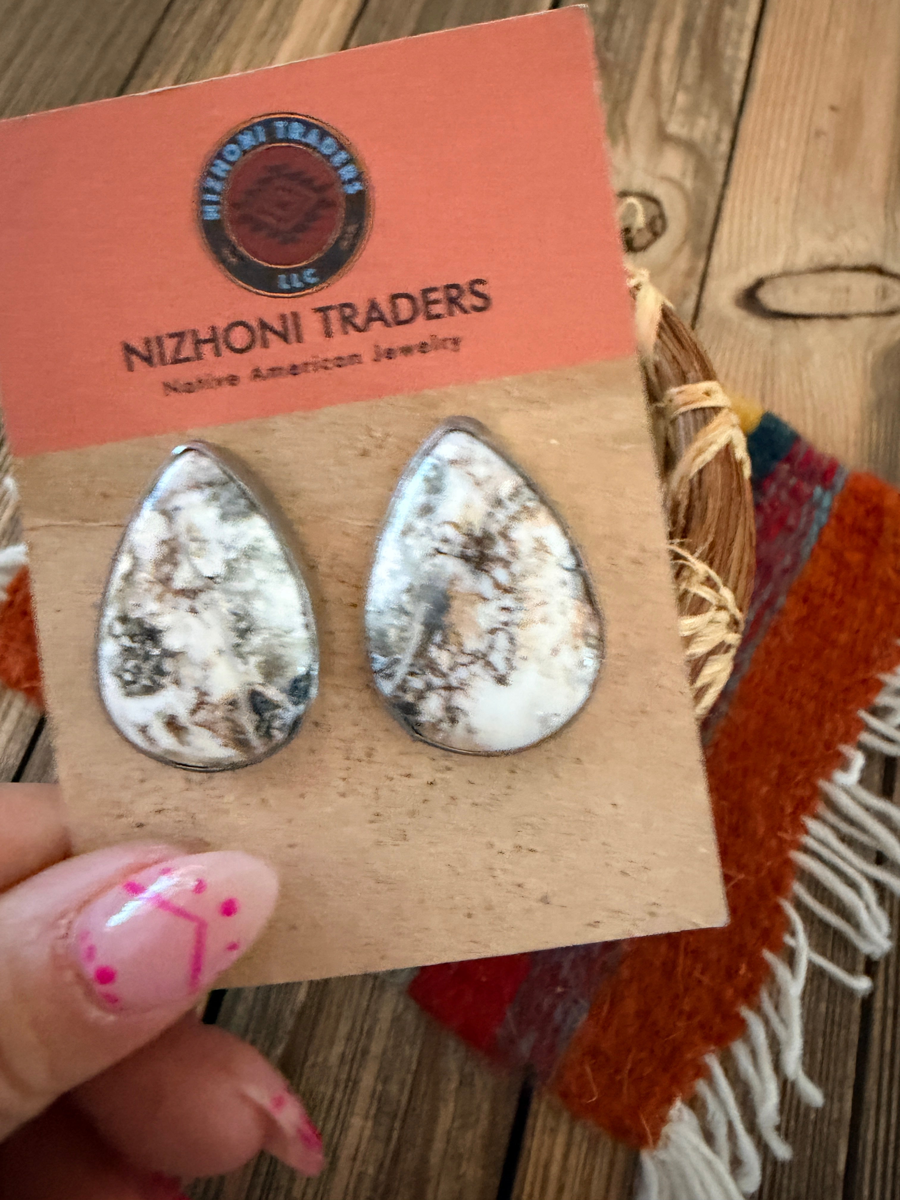 Handcrafted White Buffalo & Sterling Silver Post Earrings