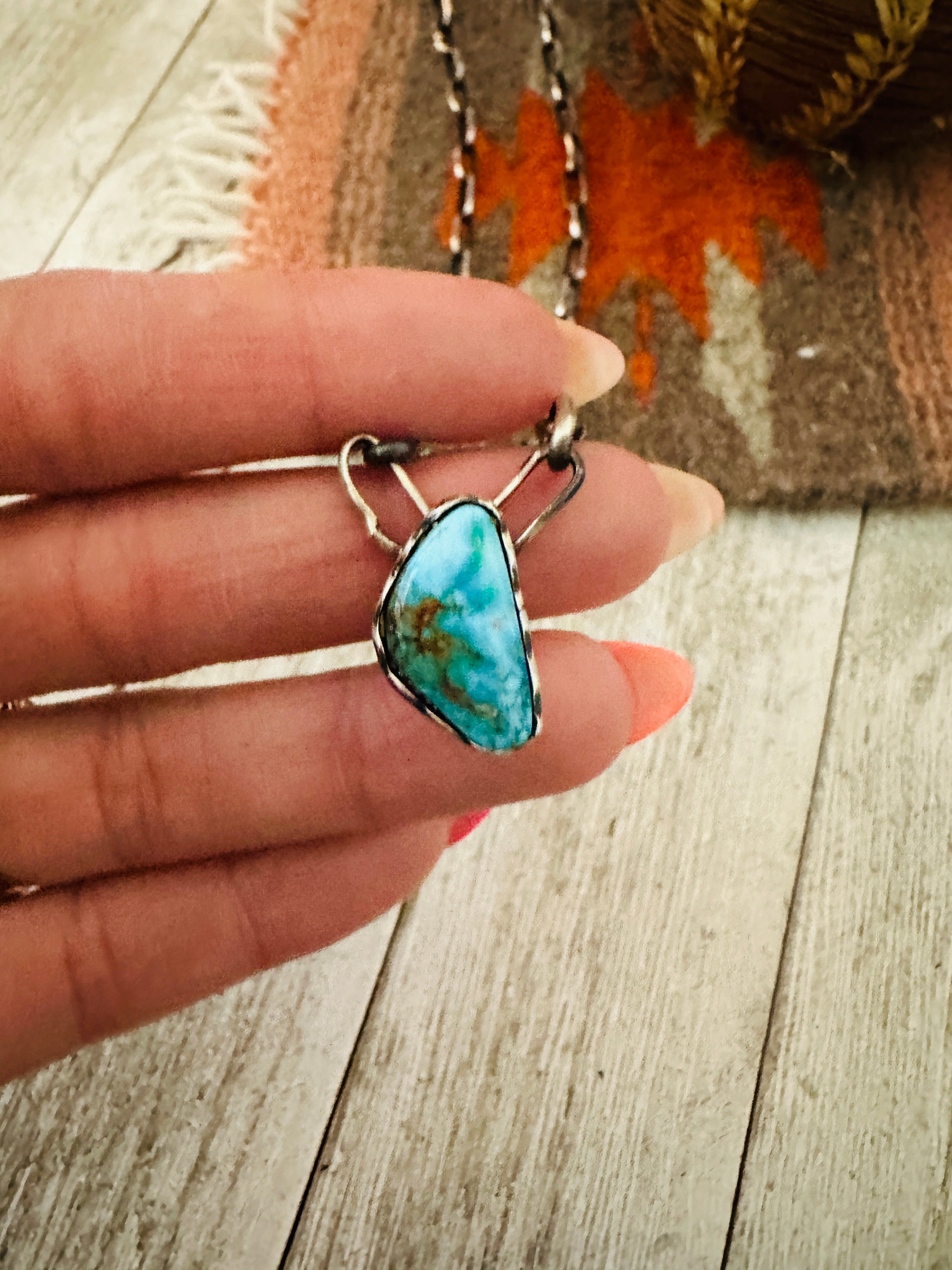 Handcrafted Turquoise & Sterling Silver Chain Necklace