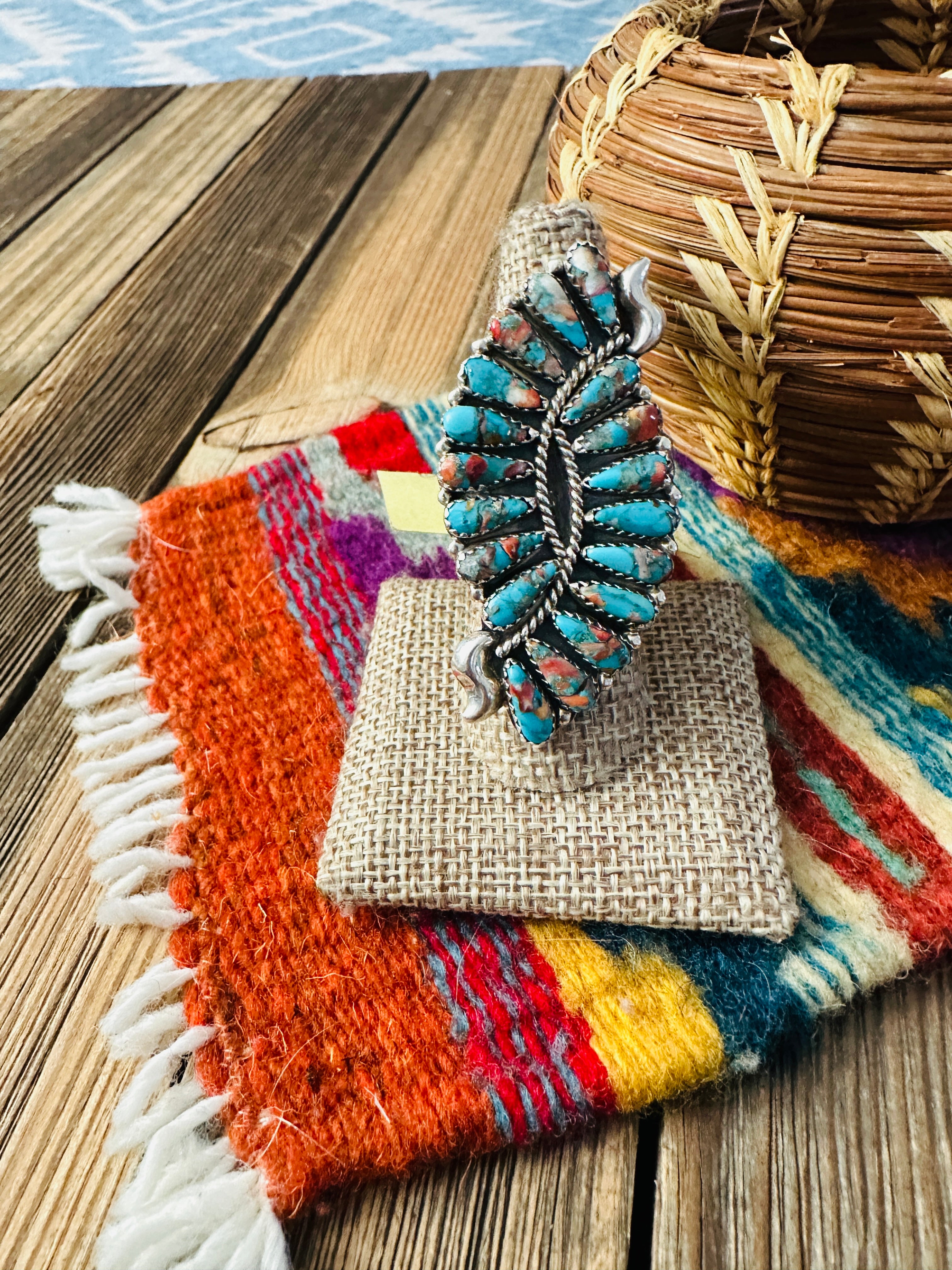 Old Pawn Handcrafted Spice & Sterling Silver Cluster Ring Size 8