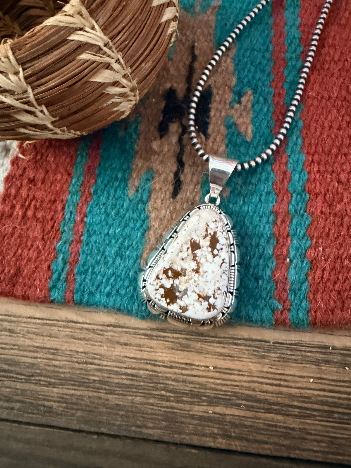 Handcrafted Sterling Silver & Dry Creek Turquoise Pendant by Larry Moses Yazzie