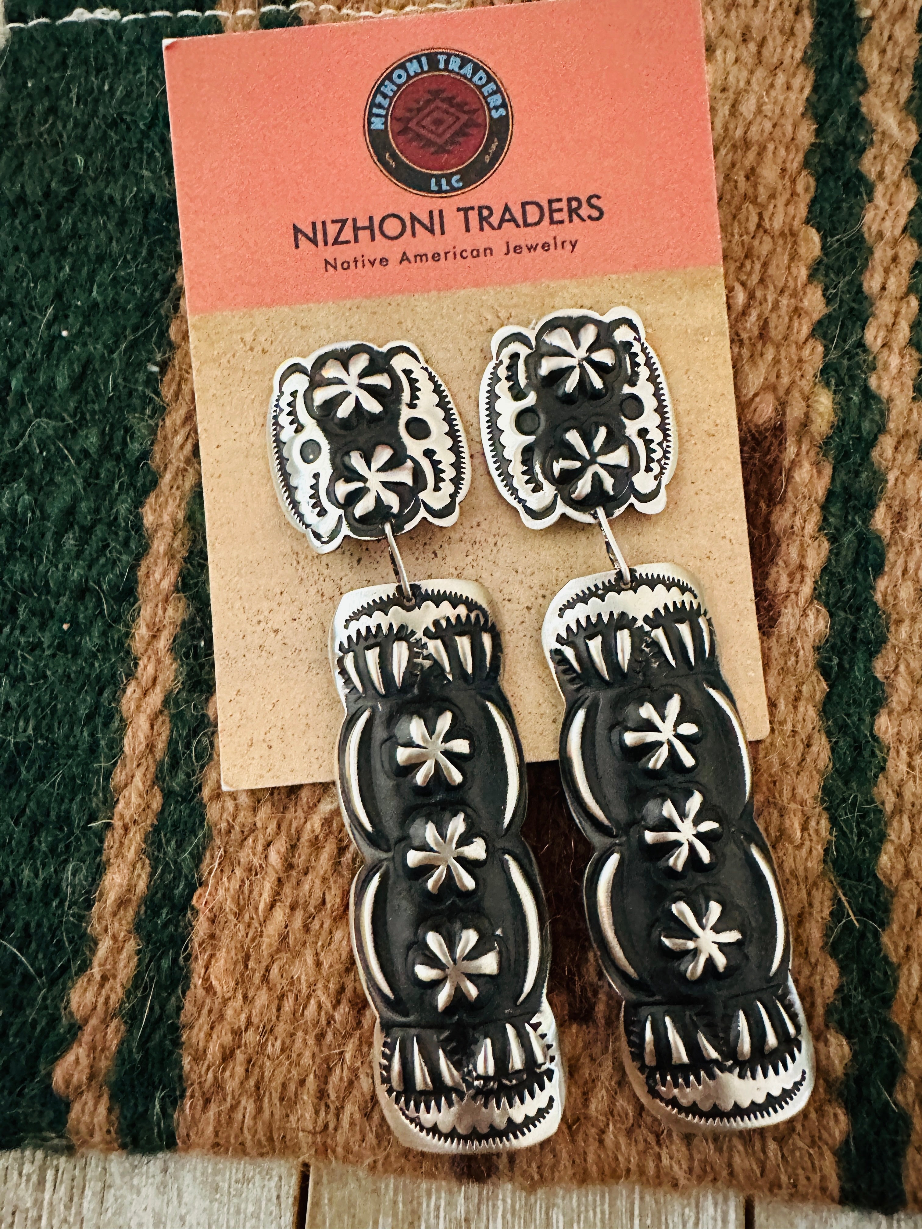 Handcrafted Sterling Silver Concho Dangle Earrings by Leander Tahe