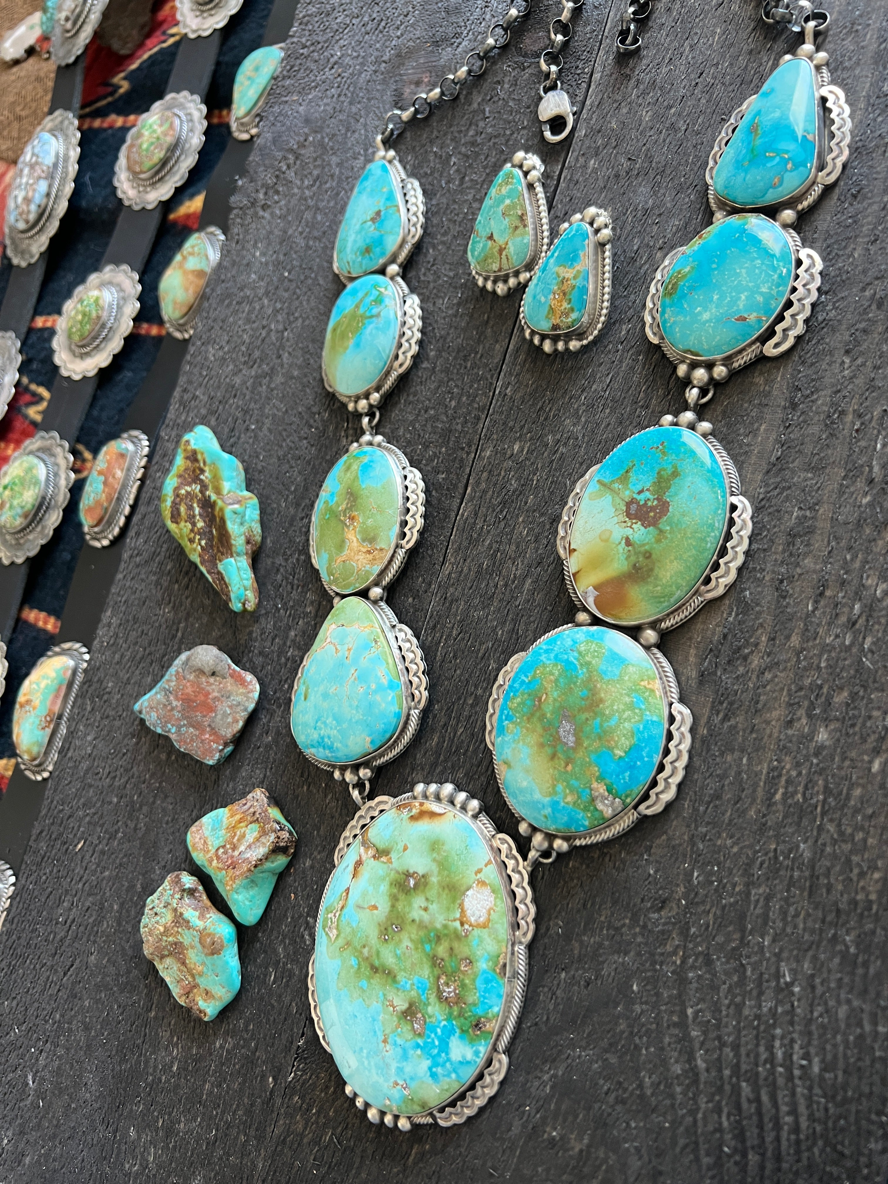 Massive Navajo Sterling Silver and Sonoran Mountain Turquoise Statement Necklace with Earrings by Talila Benally