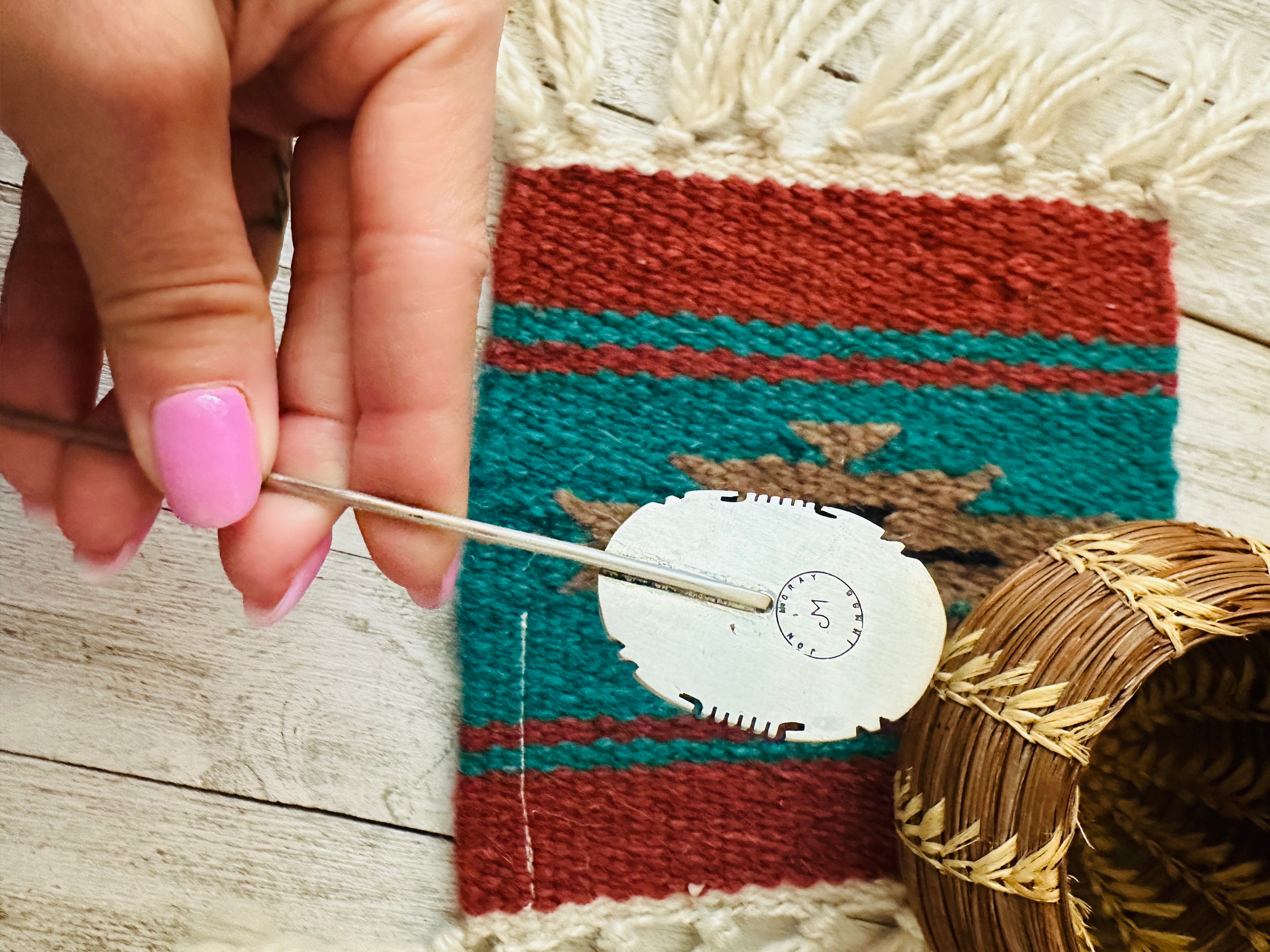 Navajo White Buffalo & Sterling Silver Hair Pin