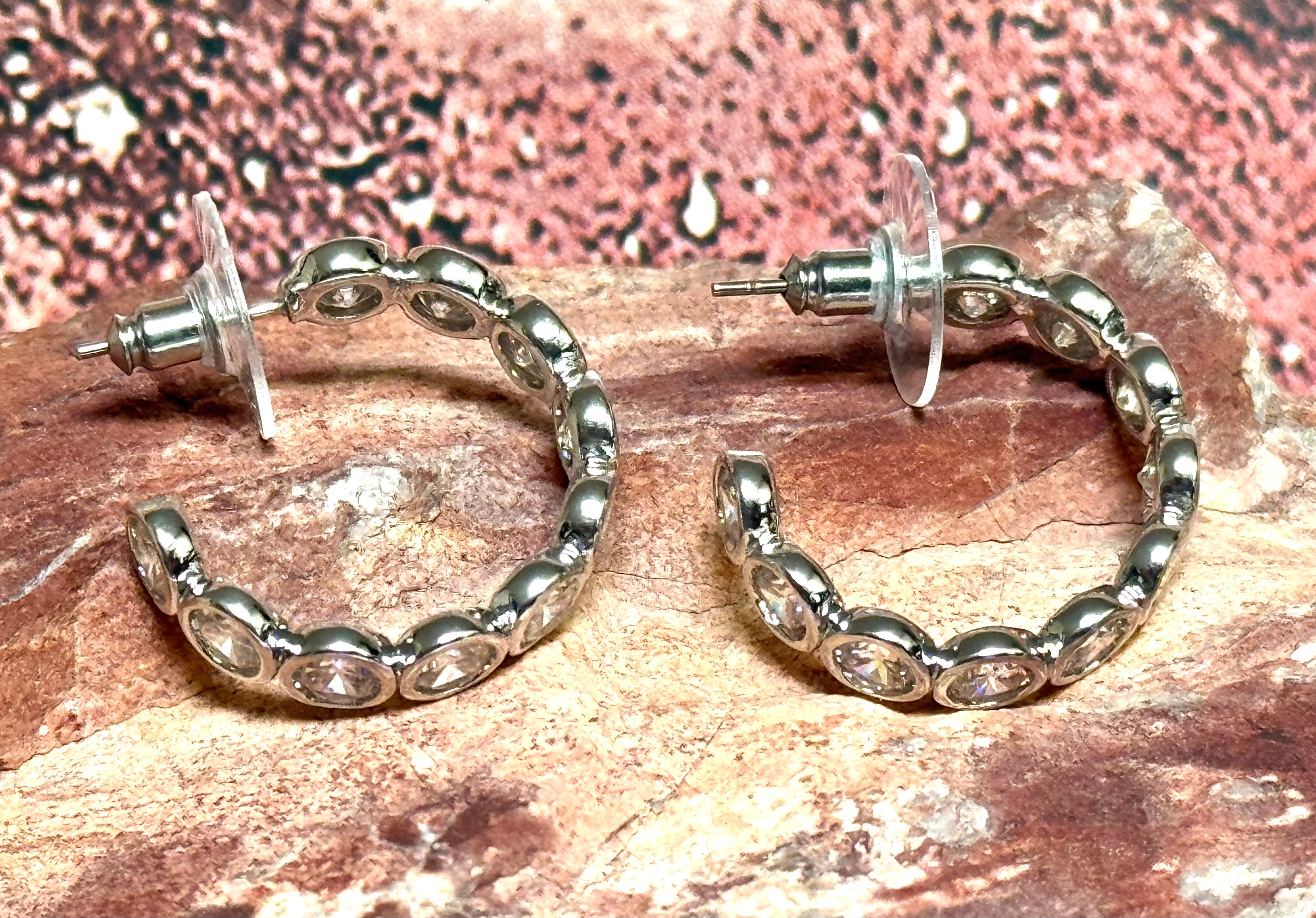 Silver Plated CZ Bezel Hoop Earrings