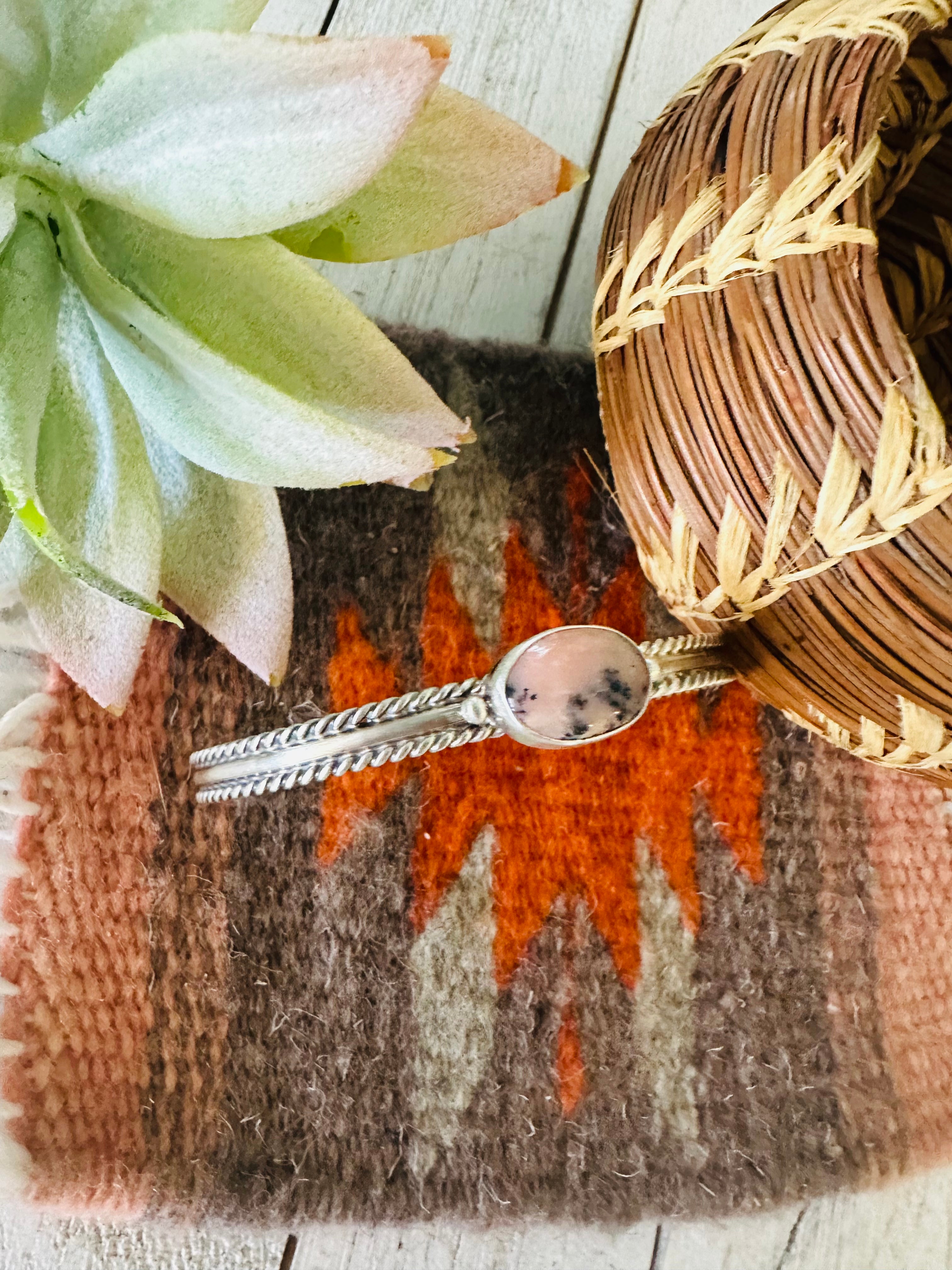 Navajo Rhodonite & Sterling Silver Cuff Bracelet