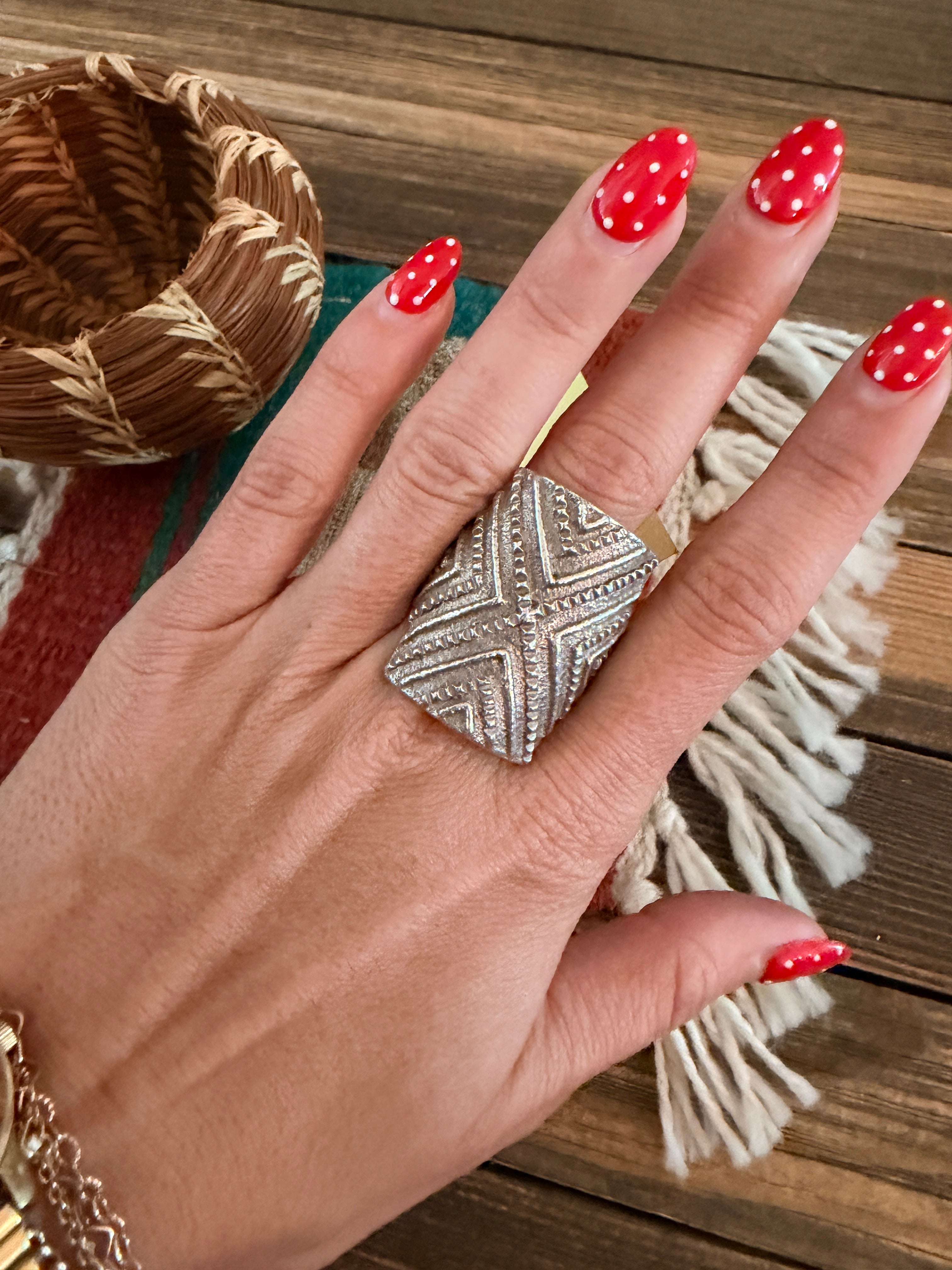 Old Pawn Handcrafted Sterling Silver Tufa Cast Cigar Band Ring Size 11