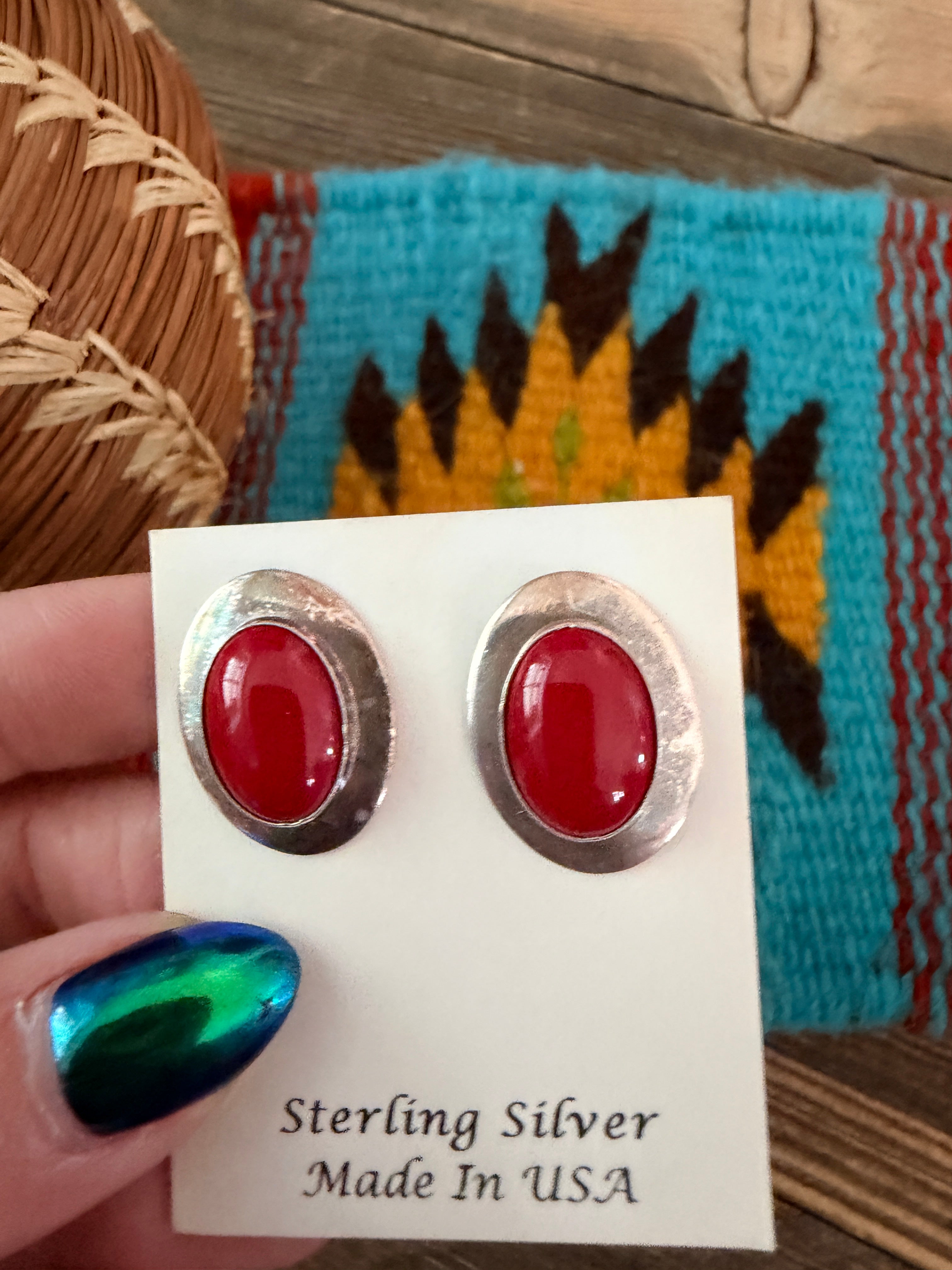 Handcrafted Old Pawn Sterling Silver & Coral Post Earrings