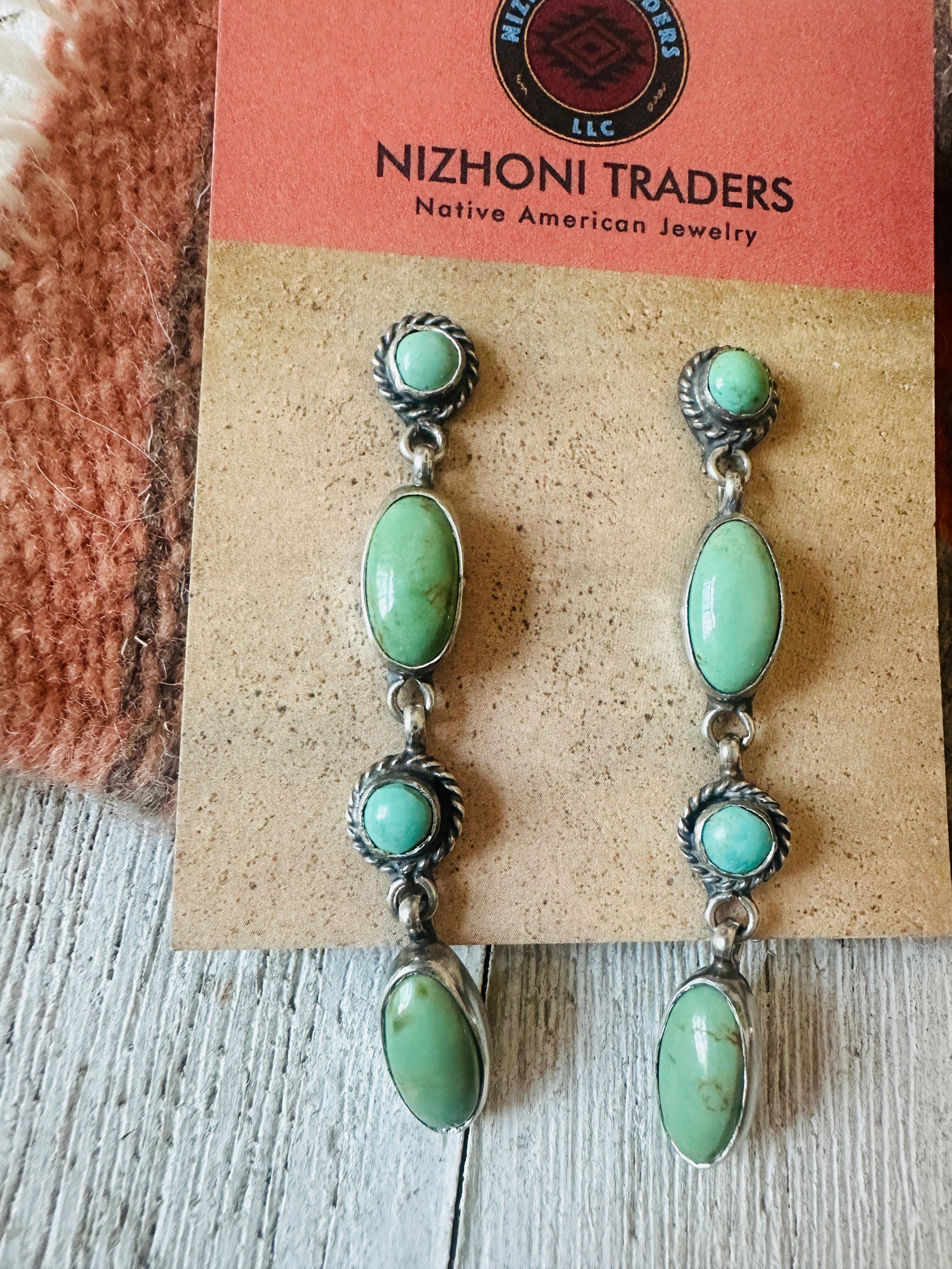 Navajo Turquoise And Sterling Silver Dangle Earrings