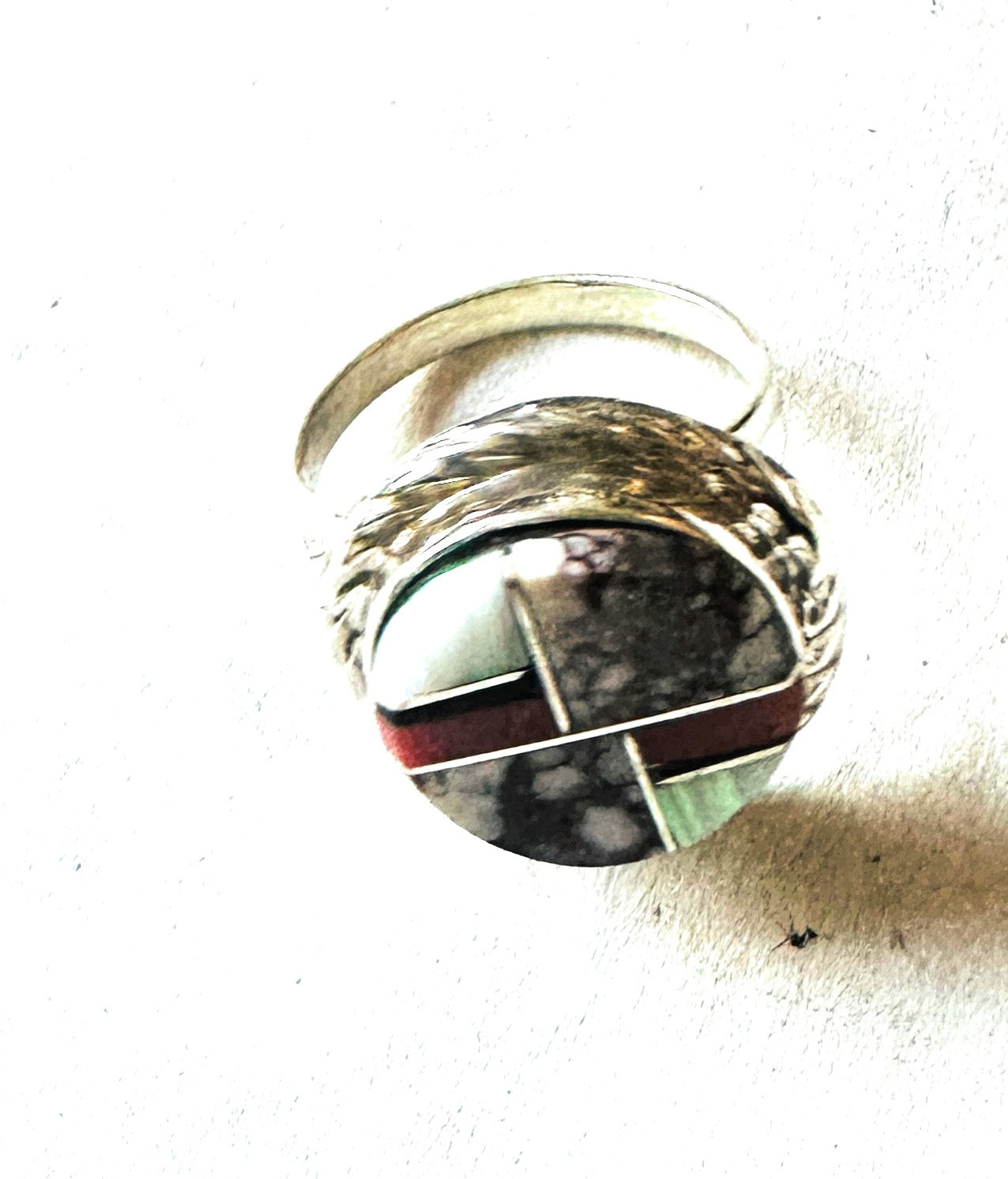 Navajo Sterling Silver & Multi Stone Inlay Ring Size 6