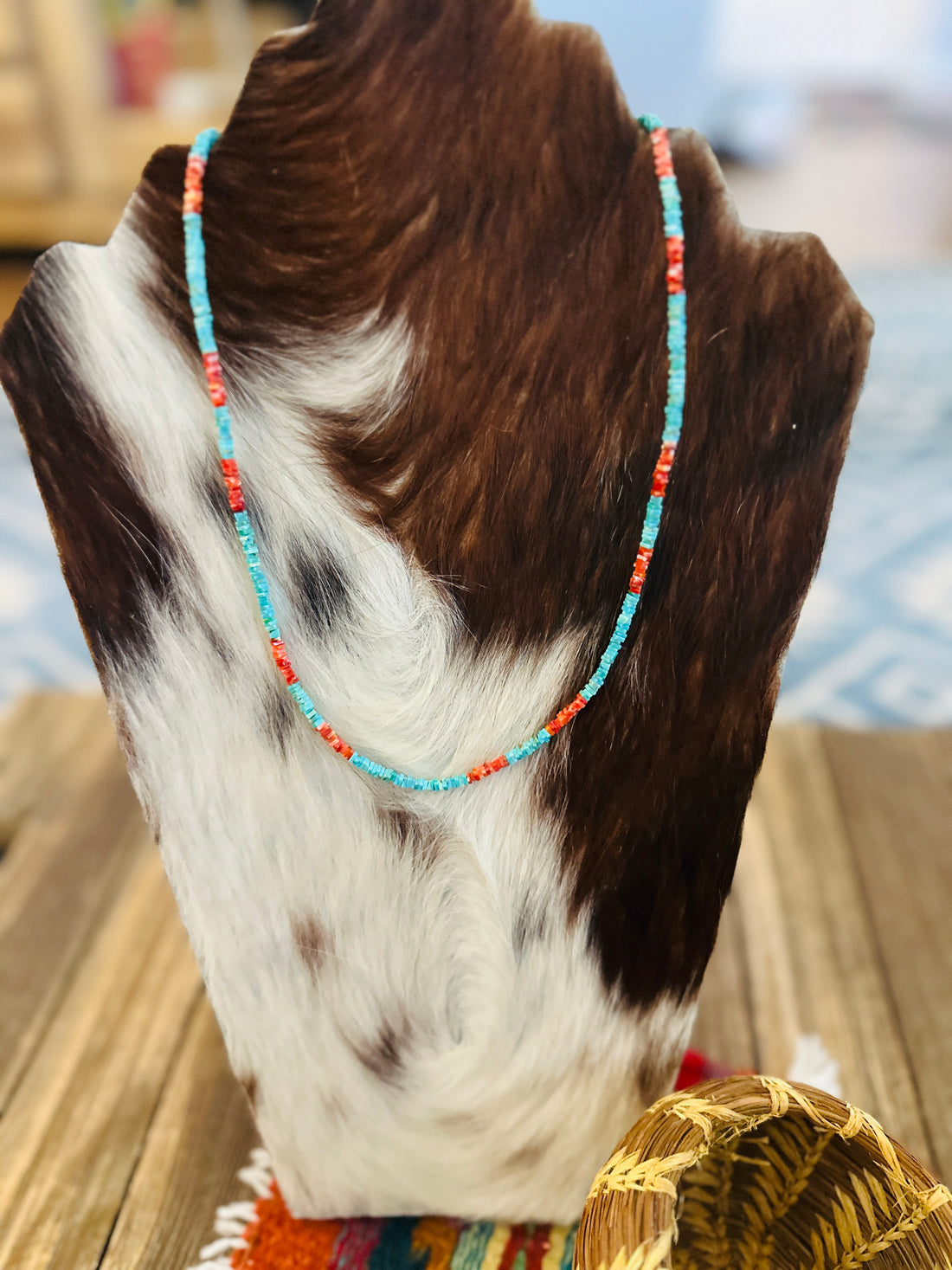 Handcrafted Turquoise & Spiny Oyster 18” Beaded Necklace