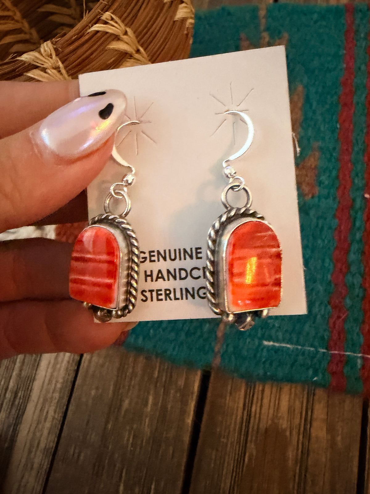 Handcrafted Spiny Oyster & Sterling Silver Dangle Earrings