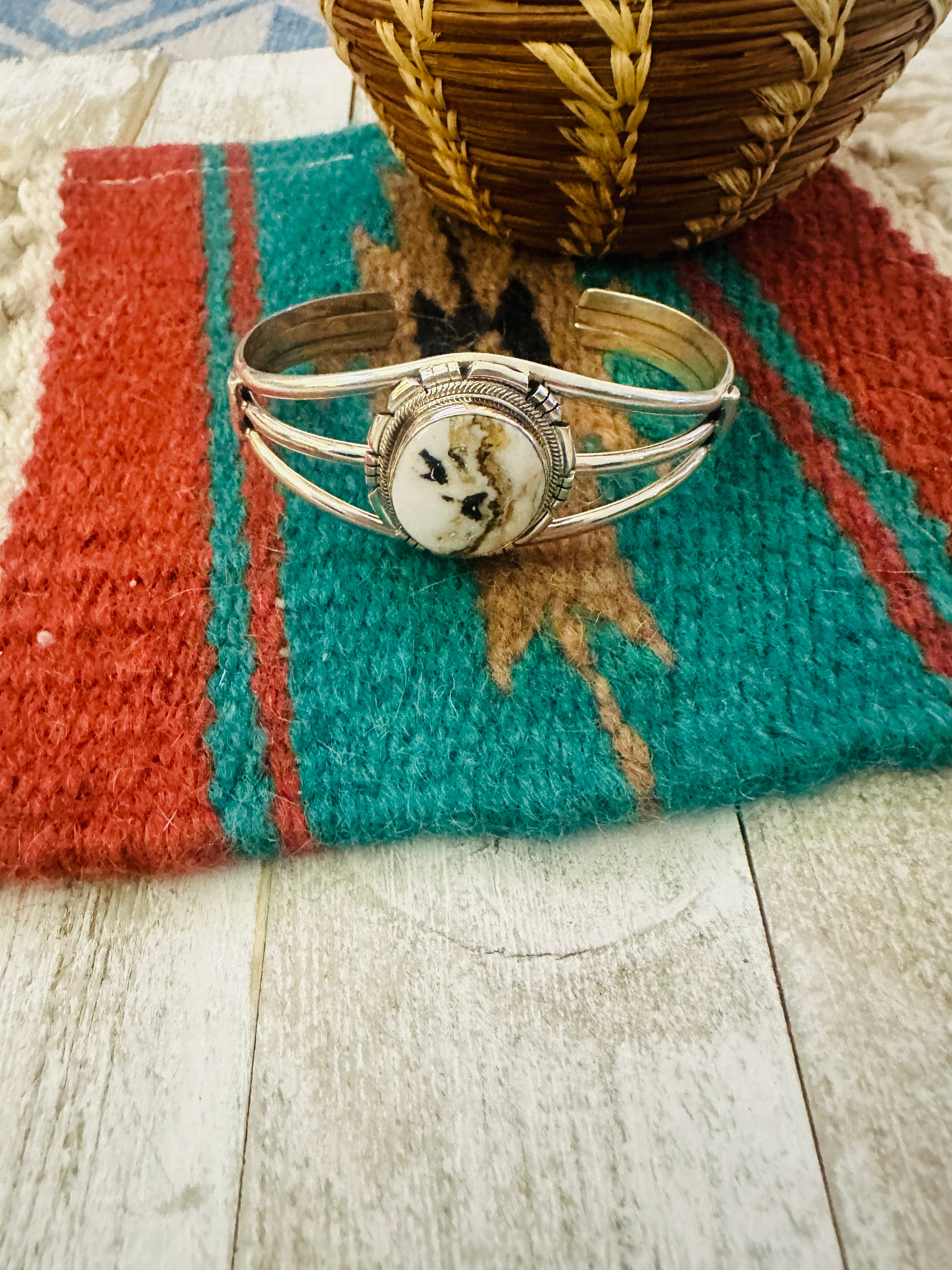 Navajo White Buffalo & Sterling Silver Cuff Bracelet