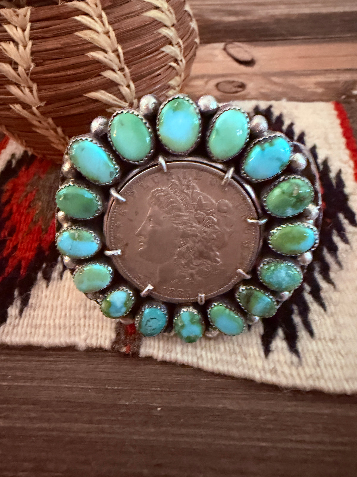 Handcrafted Sonoran Mountain Turquoise & Sterling Silver Coin Cuff Bracelet by Mike Thomas Jr