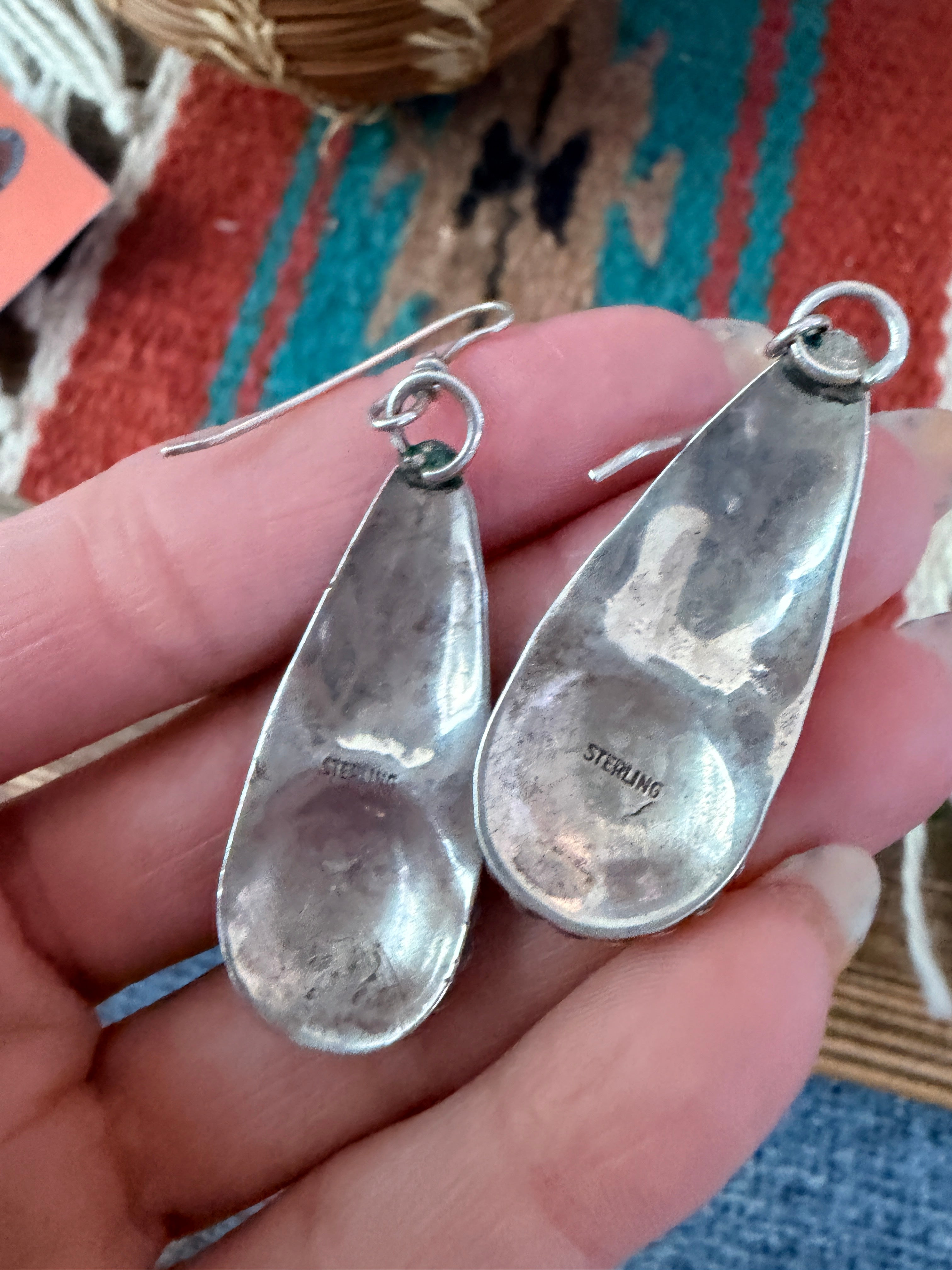 Old Pawn Handcrafted Sterling Silver & Turquoise Dangle Earrings