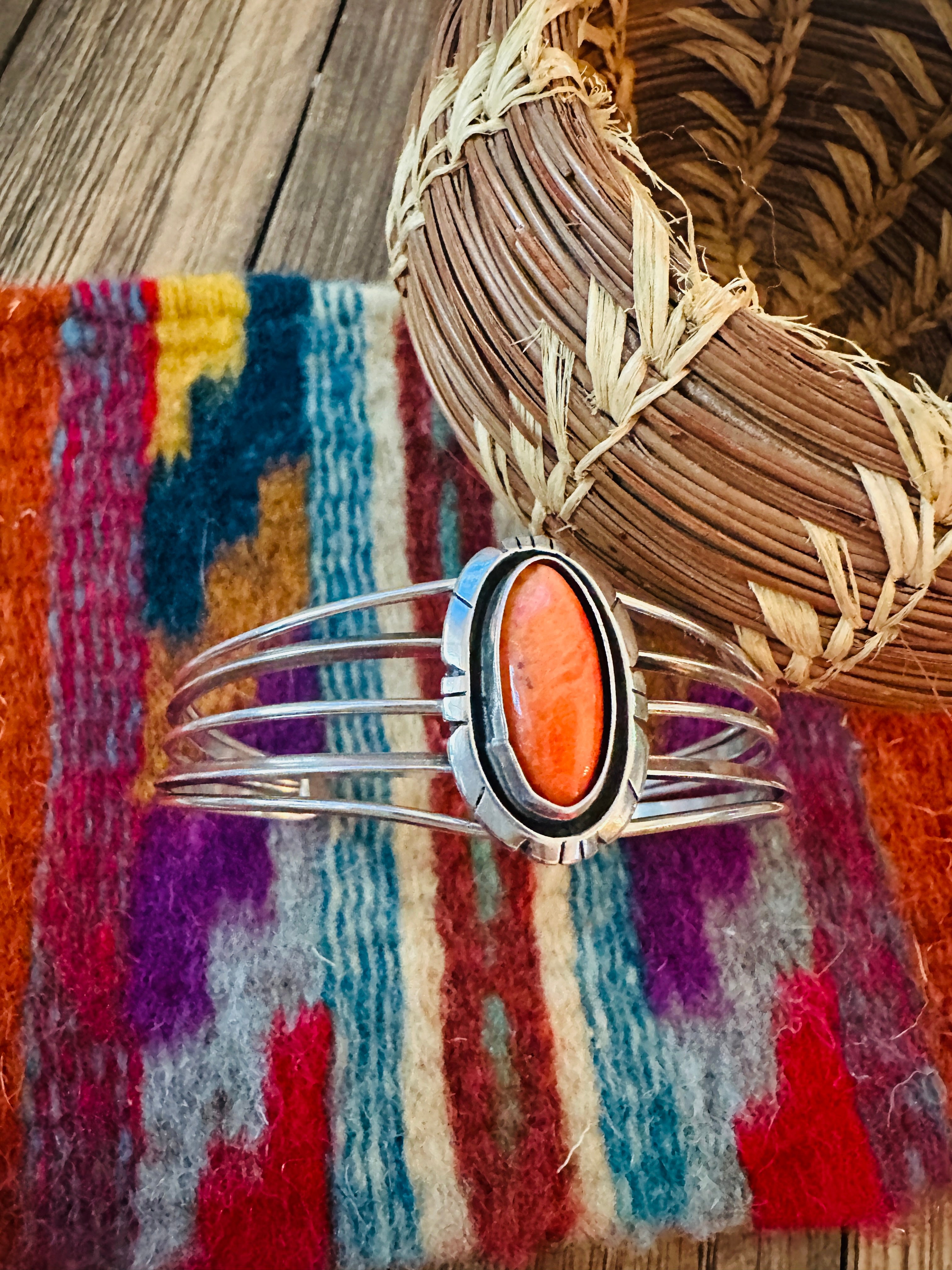 Handcrafted Sterling Silver & Spiny Oyster Cuff Bracelet