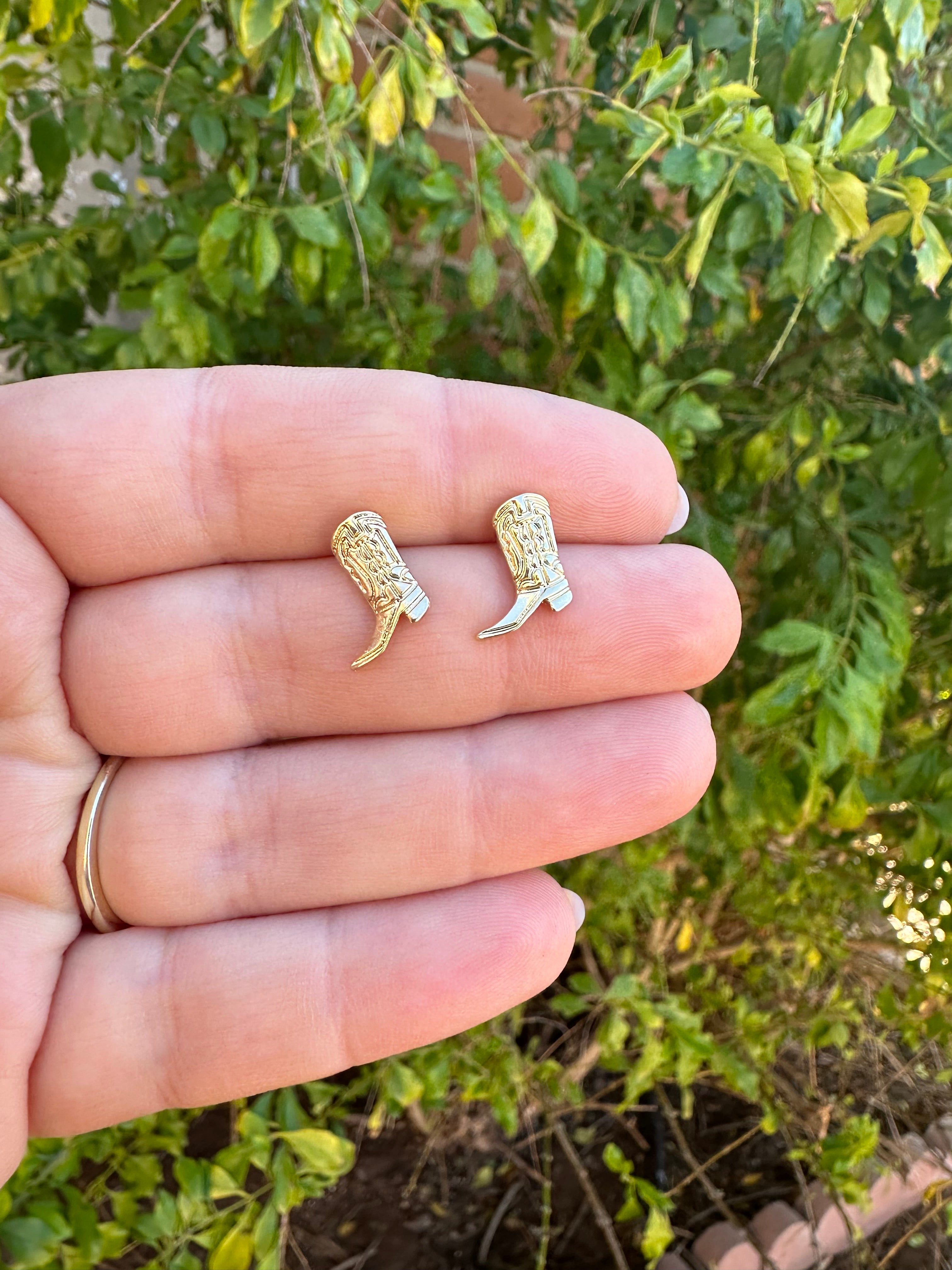 “The Golden Collection” Handmade 14k Gold Plated Cowboy Boot Stud Earrings