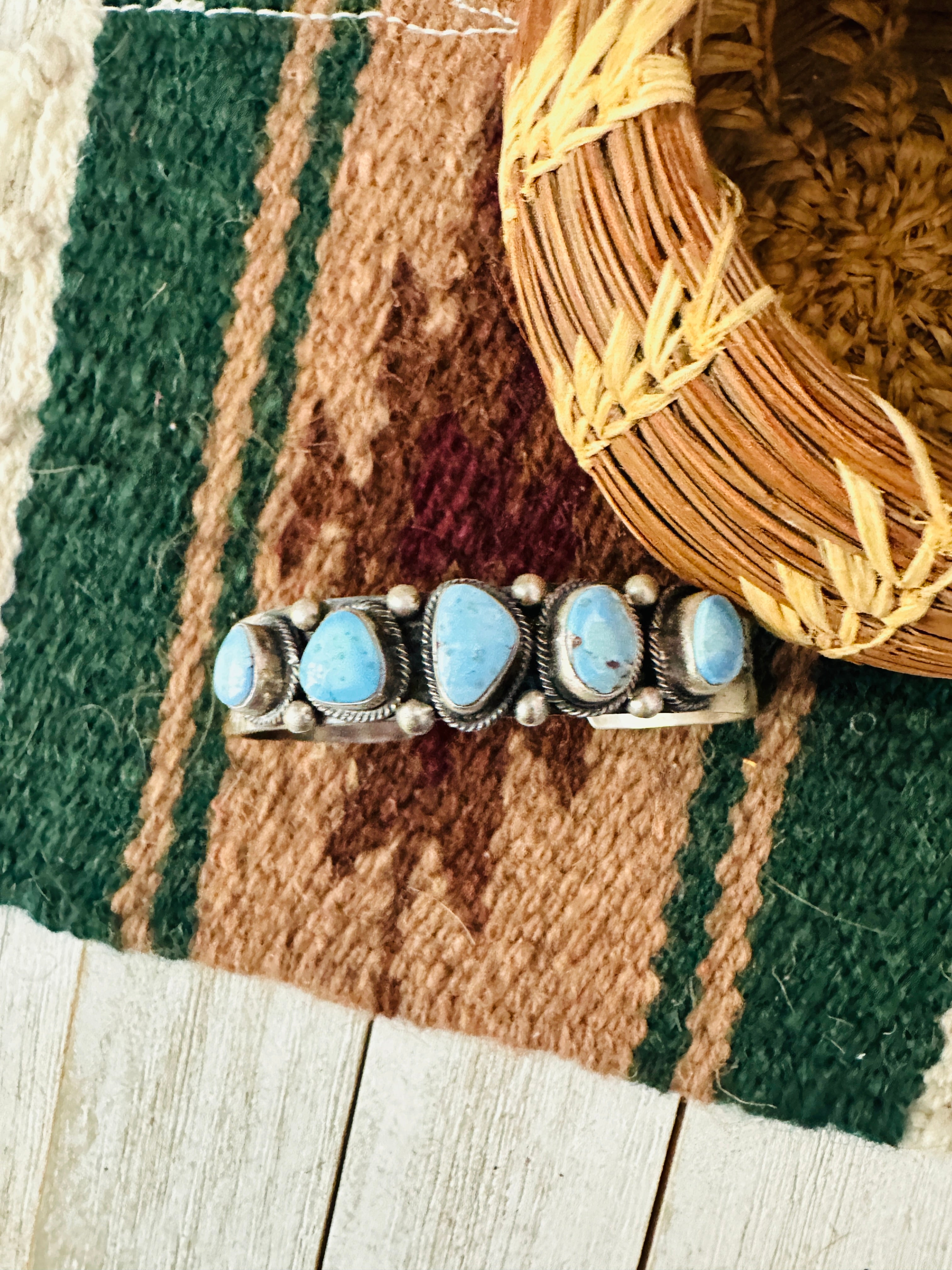 Navajo Golden Hills Turquoise & Sterling Silver Cuff Bracelet