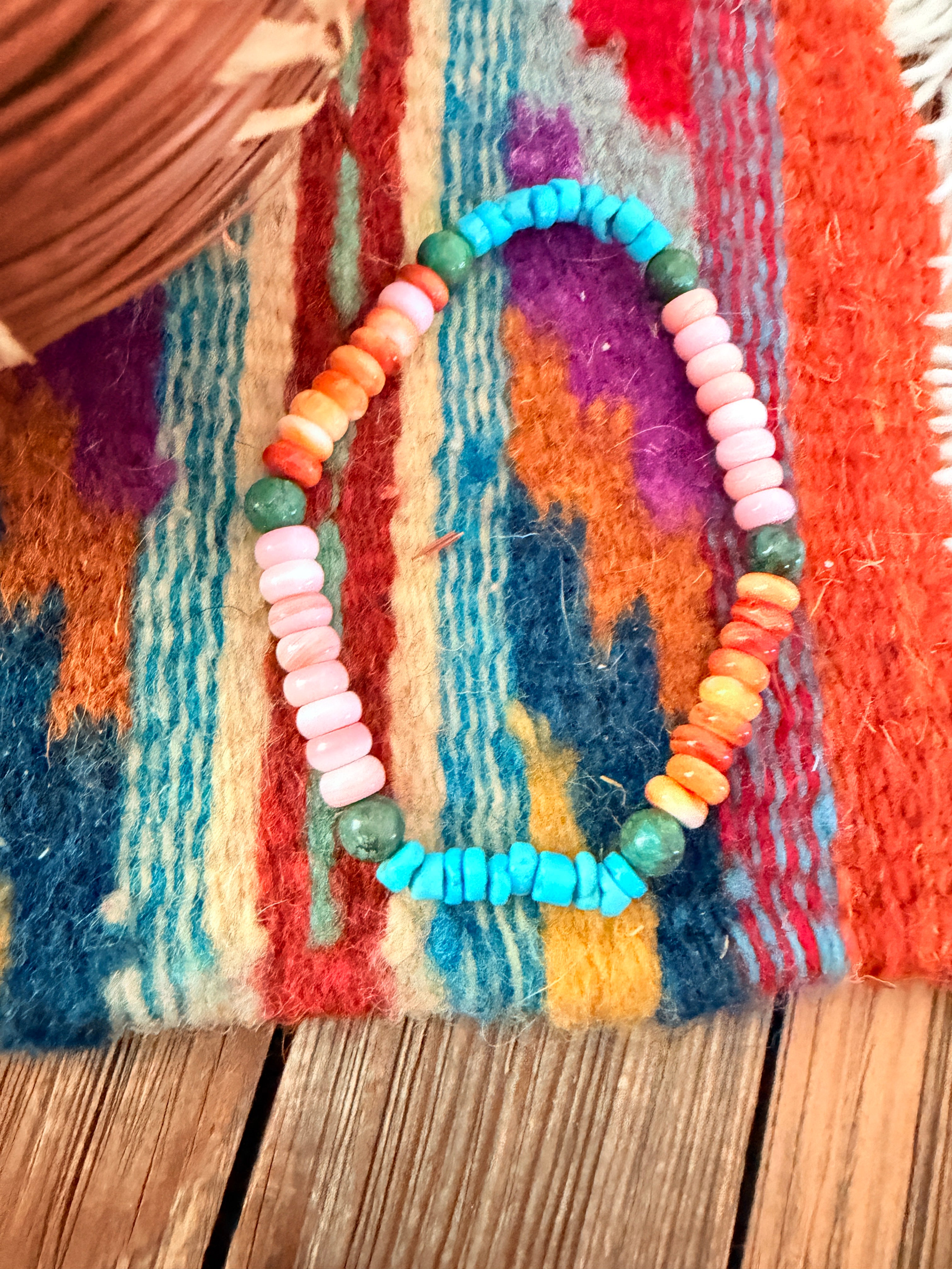 Handcrafted Multi Stone & Sterling Silver Beaded Stretch Bracelet