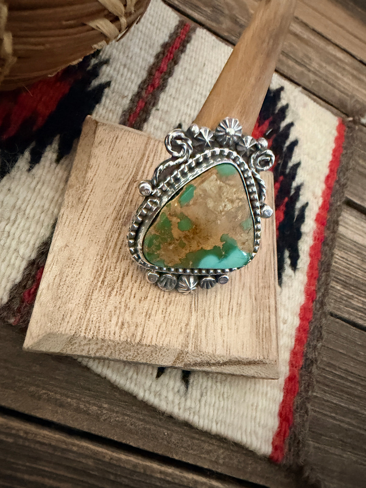 Handcrafted Royston Turquoise & Sterling Silver Ring 9.25 by Rosella Paxson