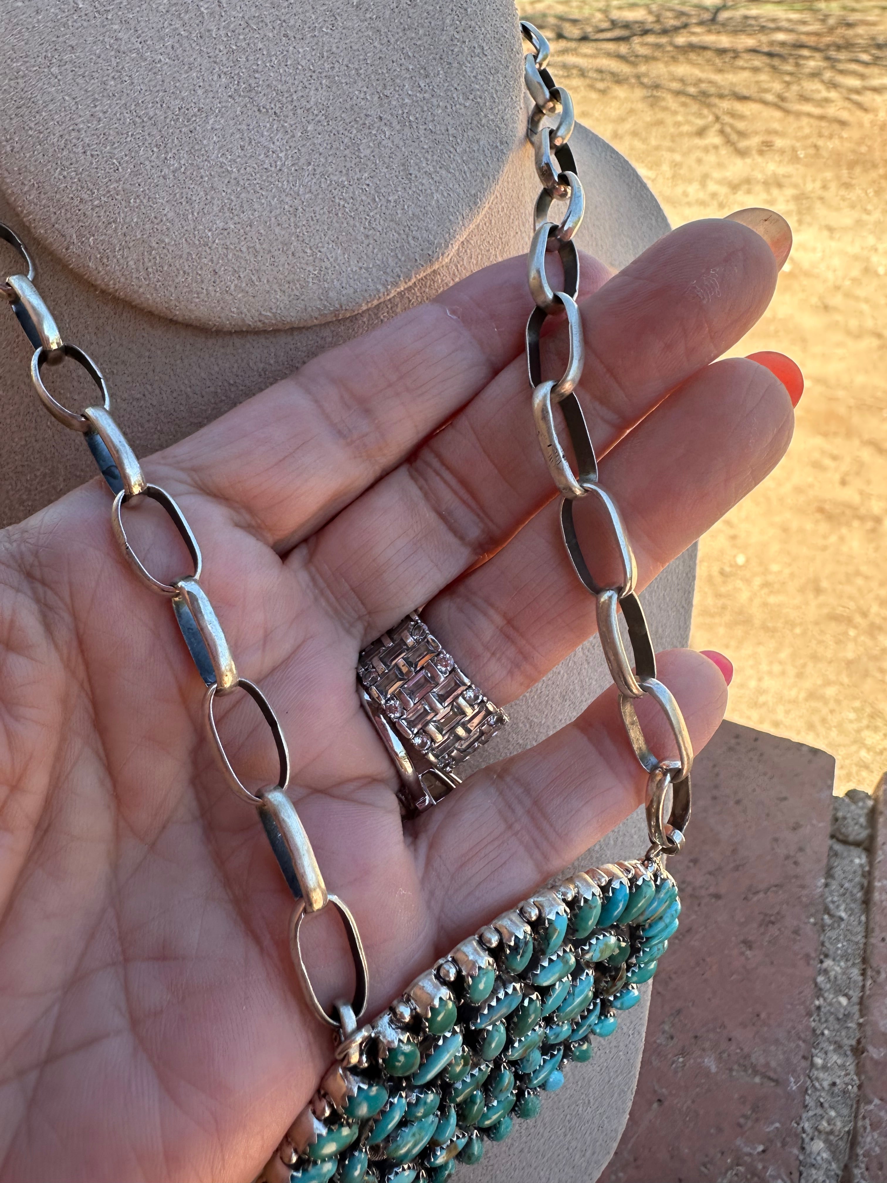 Handmade Sterling Silver & Turquoise Cluster Necklace