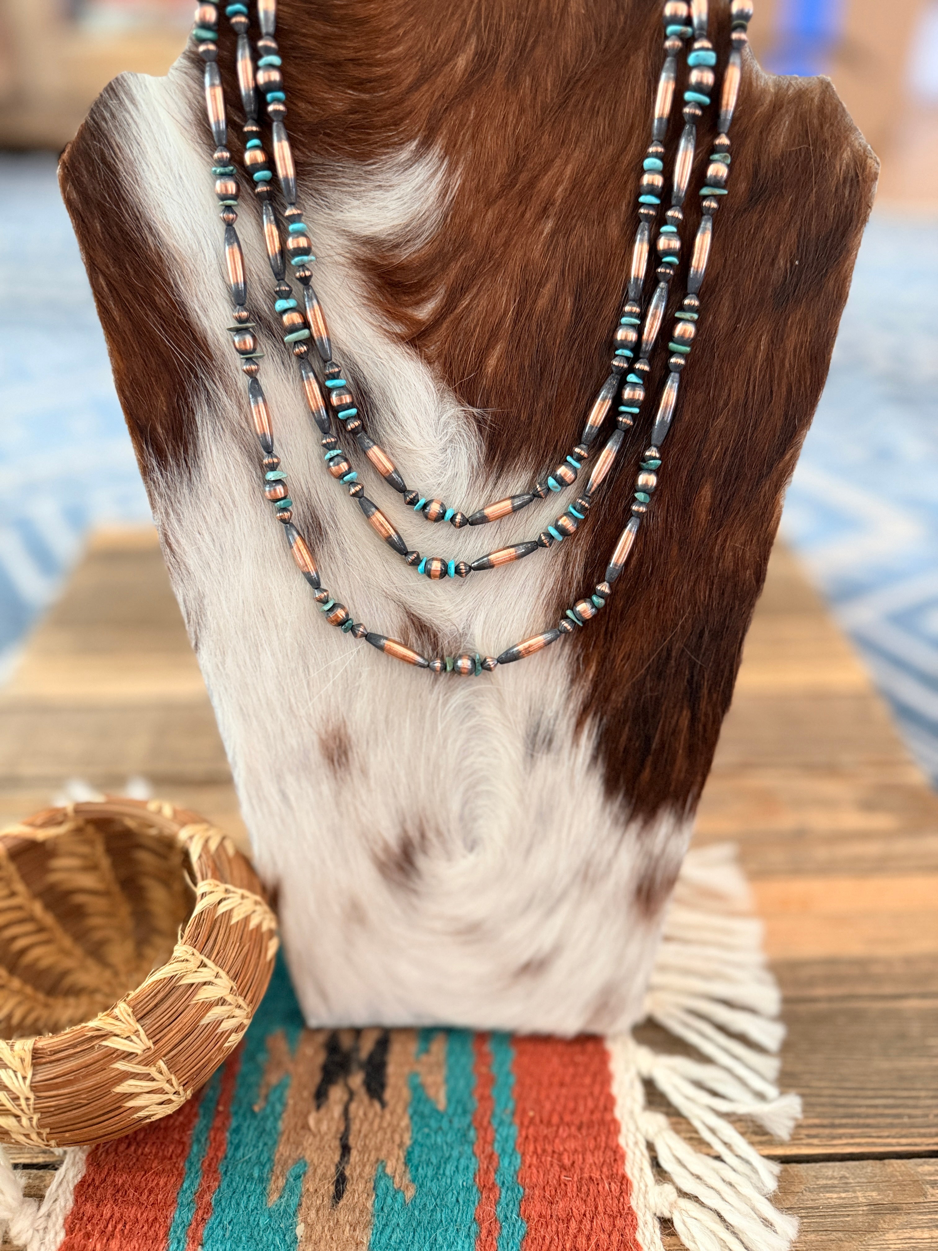 Handcrafted Copper Seed Bead and Turquoise Beaded Necklace