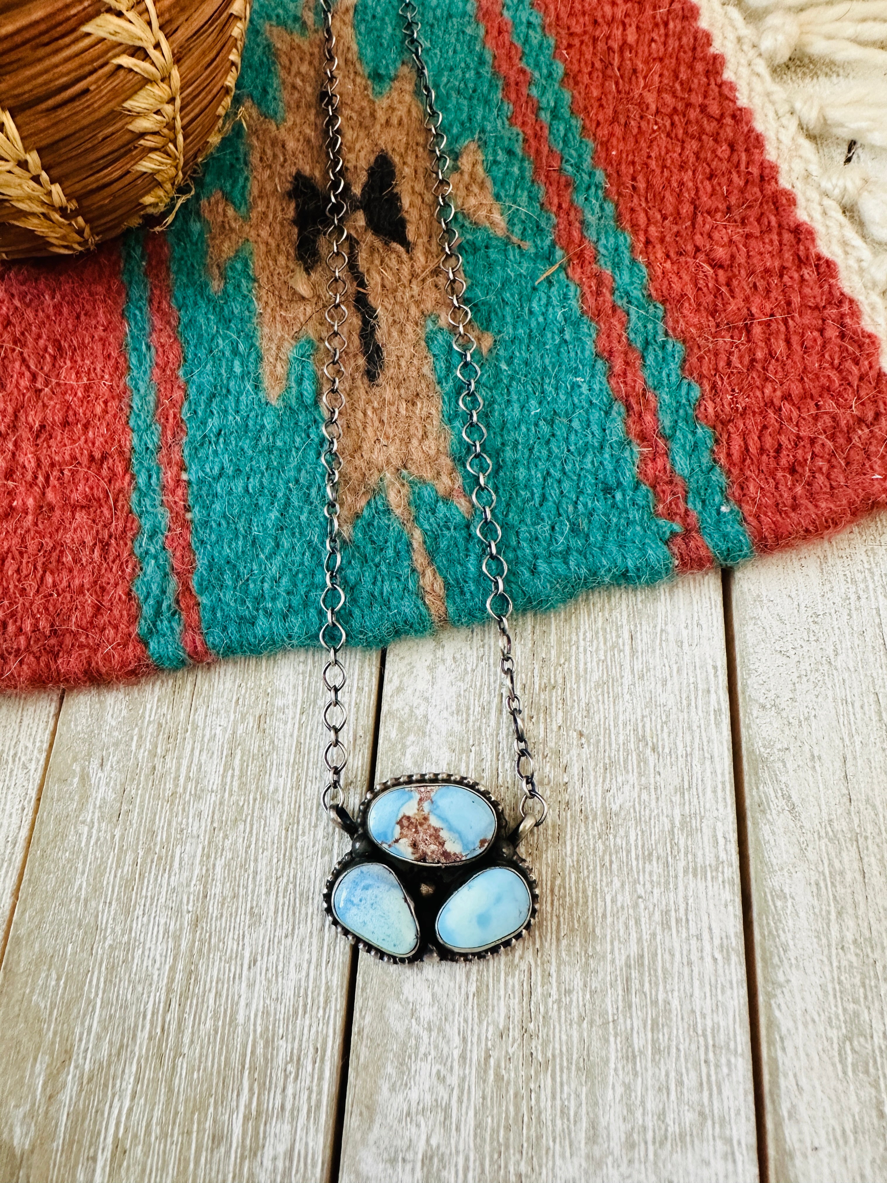 Handcrafted Sterling Silver & Golden Hills Turquoise Cluster Necklace