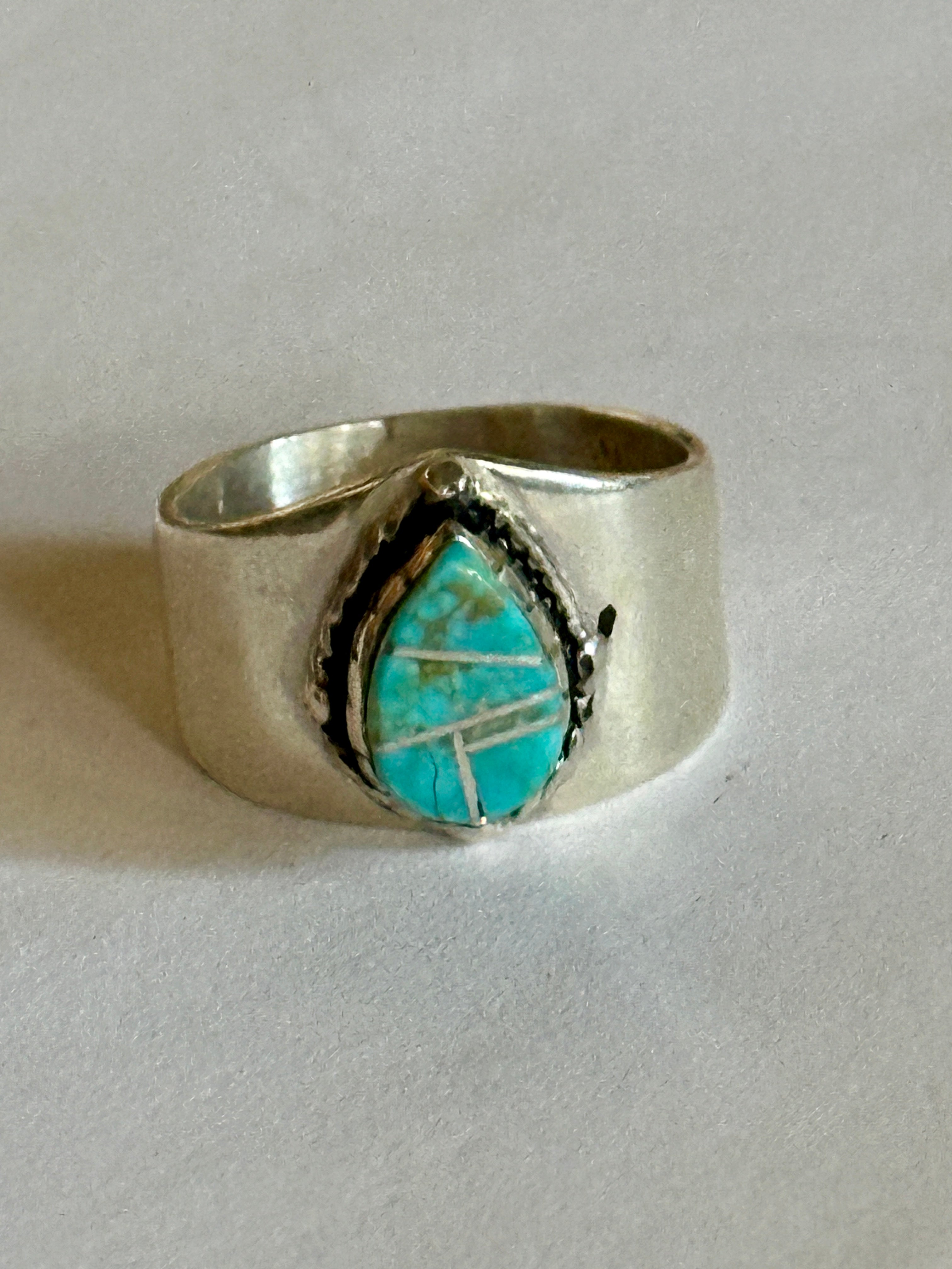 Navajo Turquoise 8 & Sterling Silver Drop Cigar Band