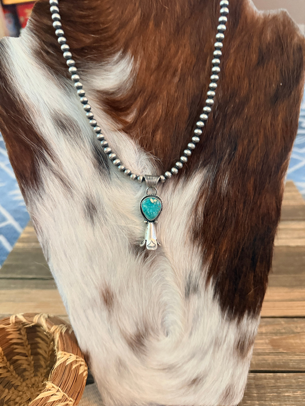 Handcrafted Turquoise & Sterling Silver Beaded Blossom Necklace