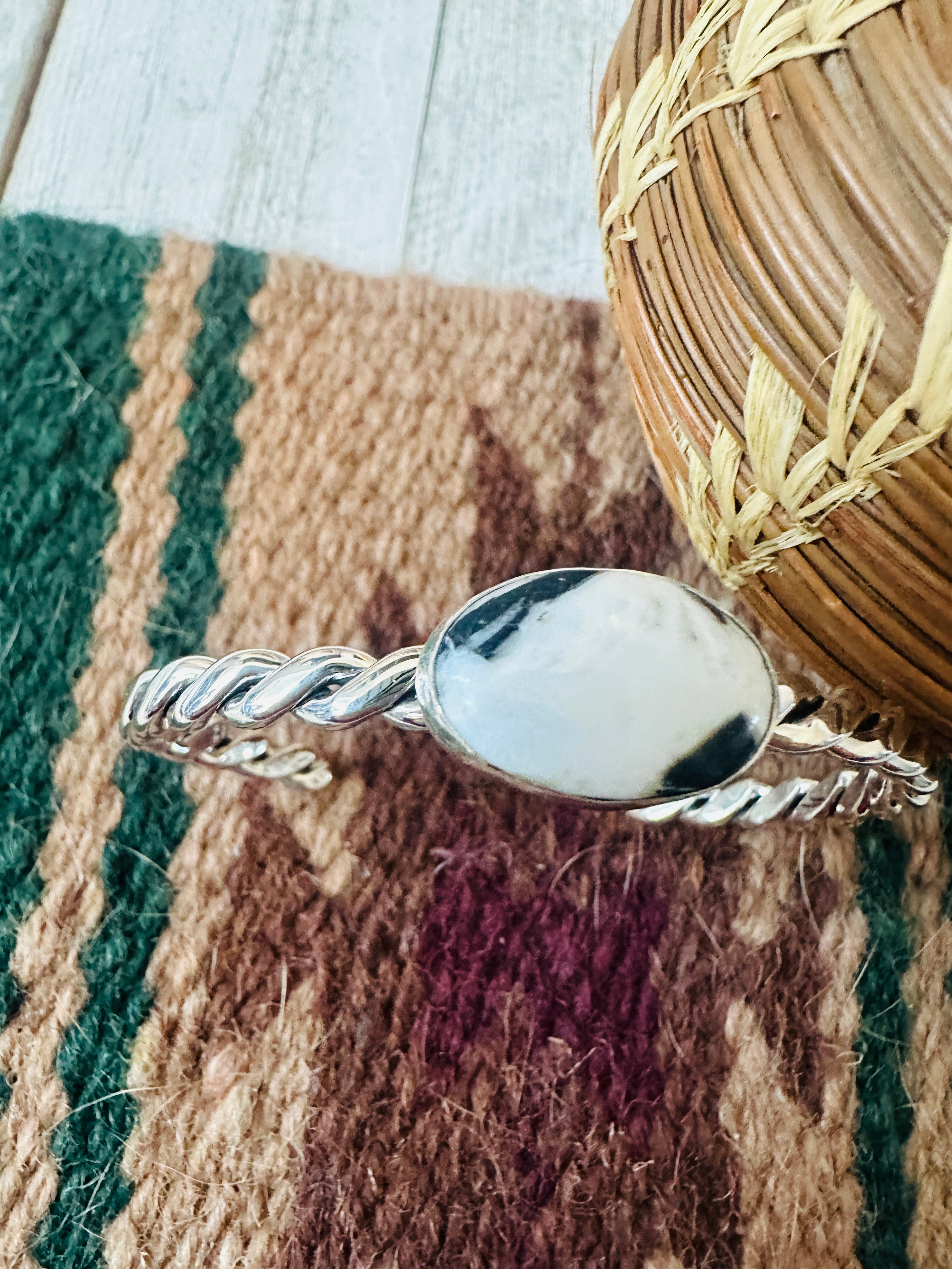 Navajo White Buffalo & Sterling Silver Cuff Bracelet