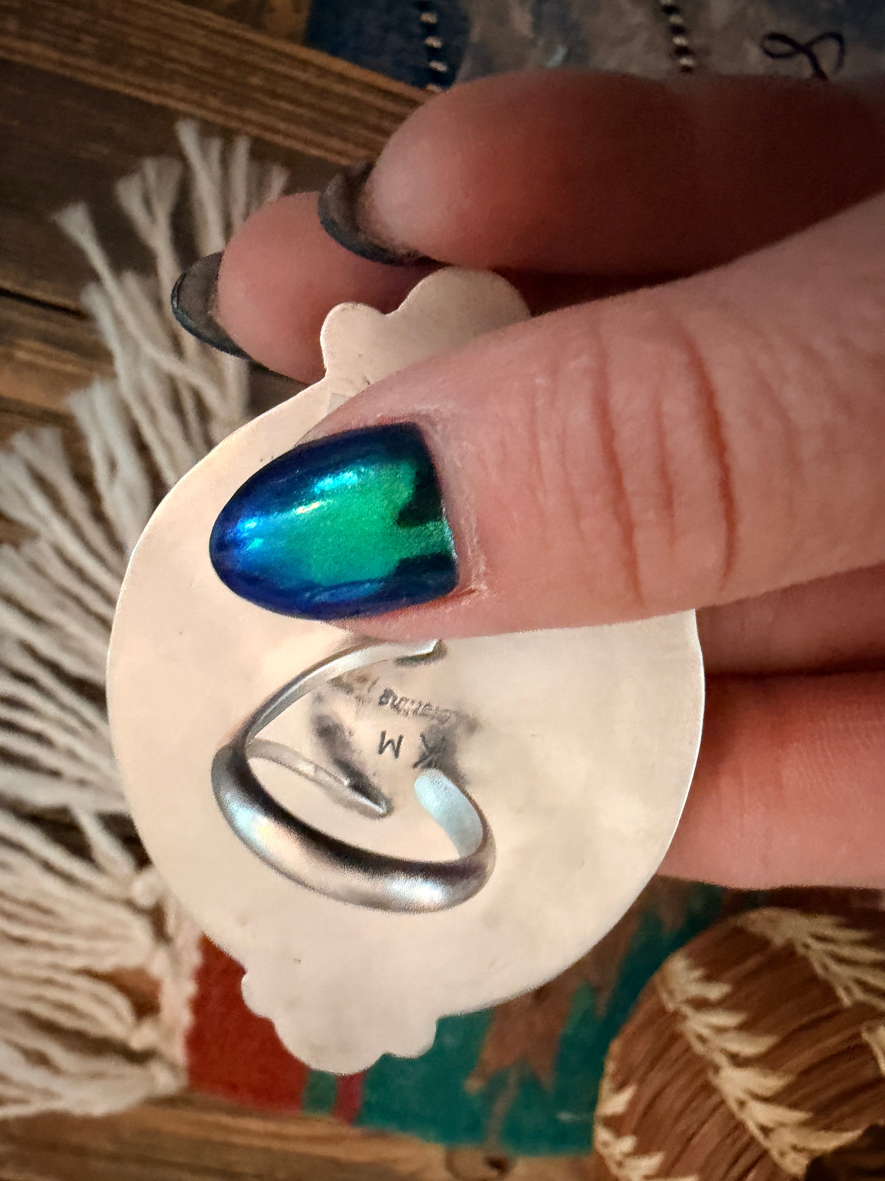 Handcrafted Royston Ribbon Turquoise Sterling Silver Cluster Adjustable Ring