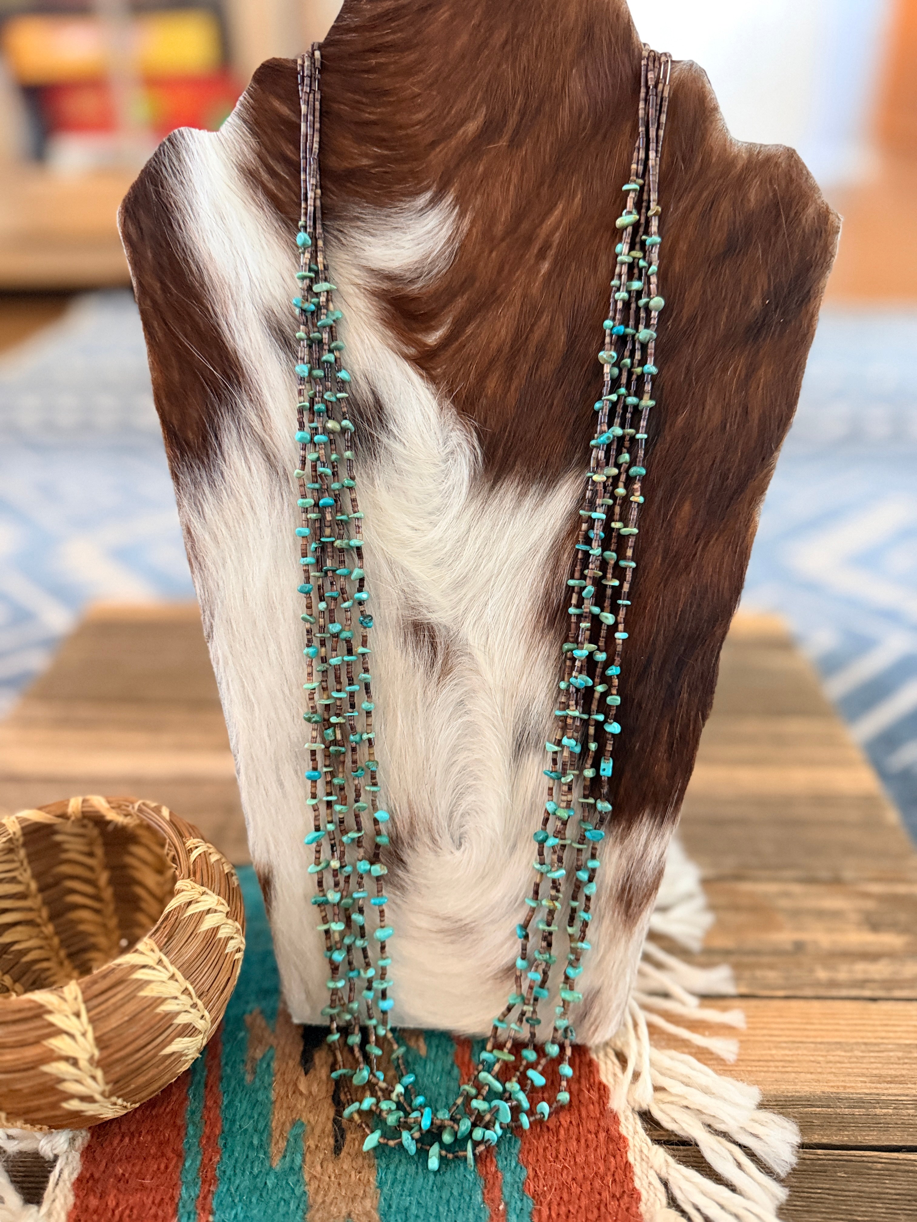 Old Pawn Handcrafted Turquoise & Heishi Shell Beaded 30” Necklace
