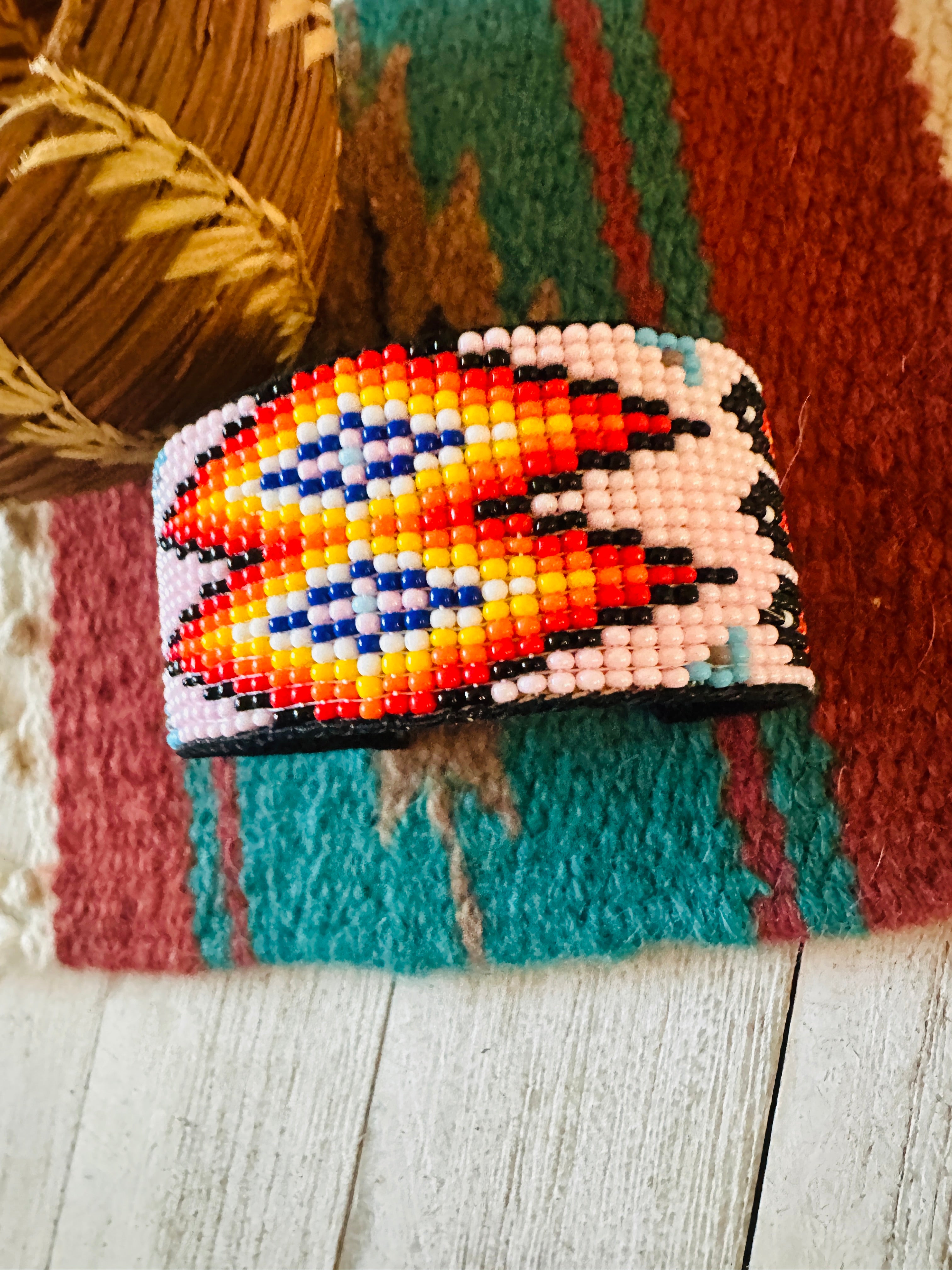 Navajo Made Beaded Leather Bracelet