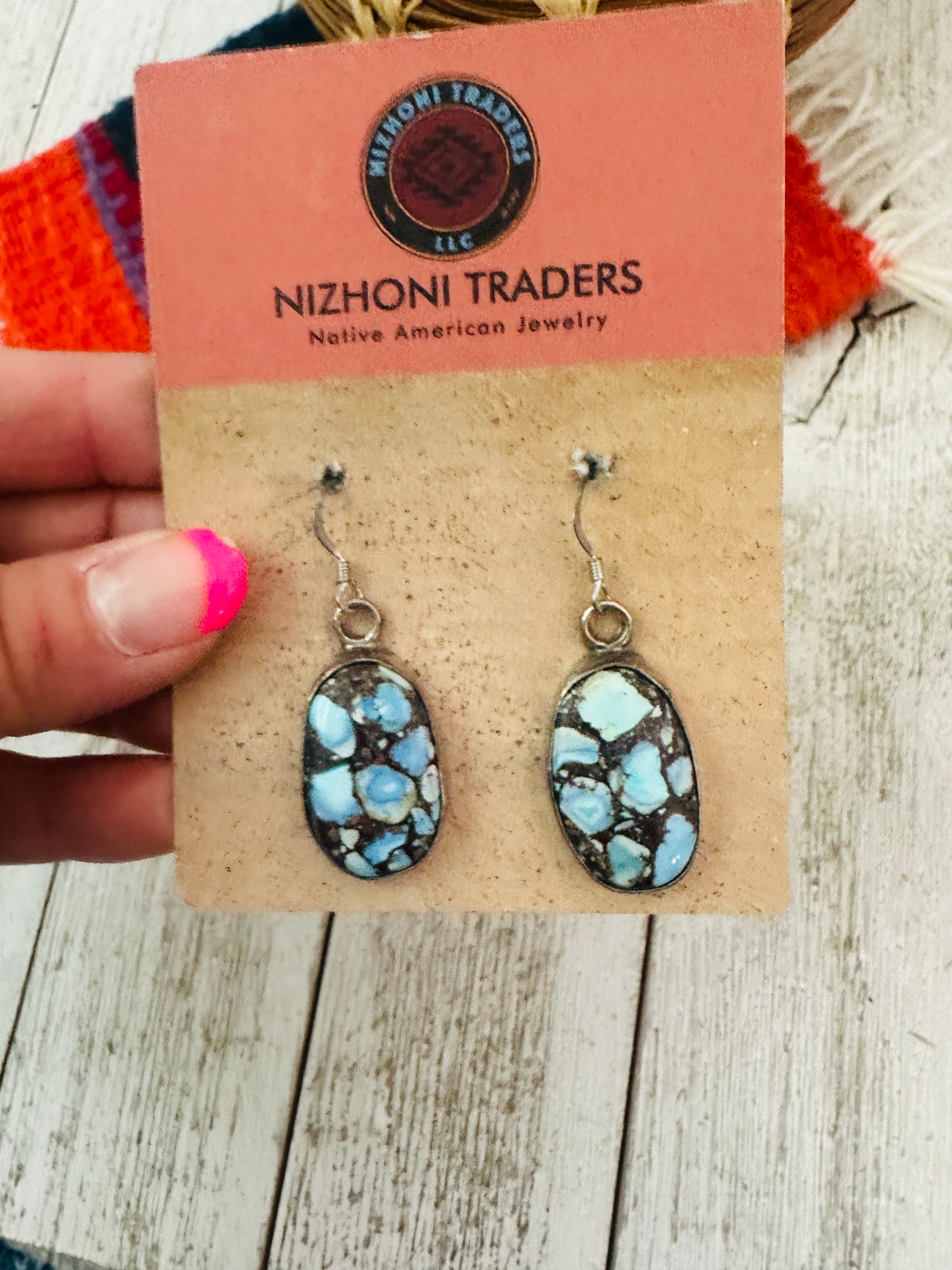 Navajo Golden Hills Turquoise & Sterling Silver Dangle Earrings