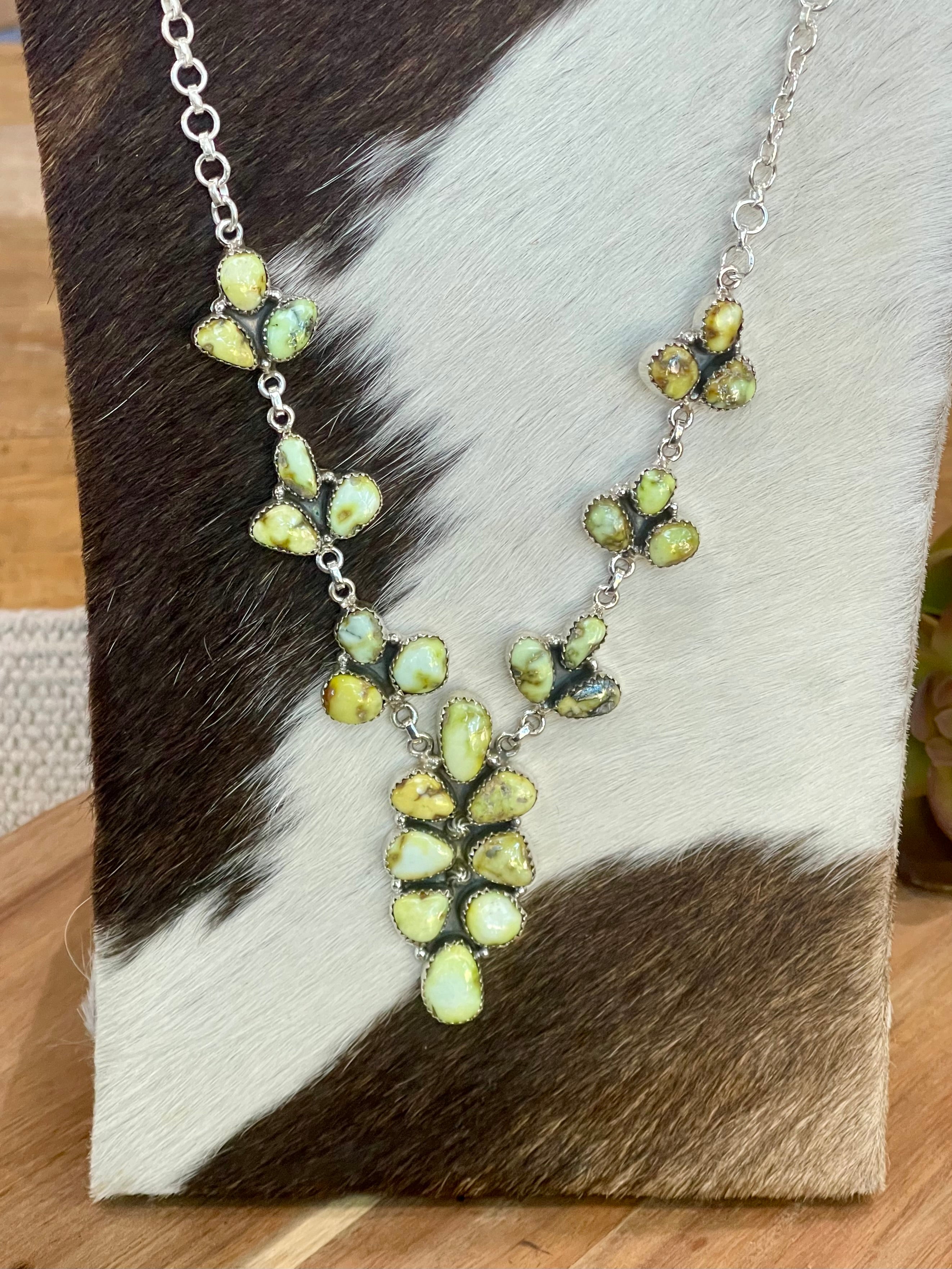 Handmade Sterling Silver & Palomino Cluster Necklace