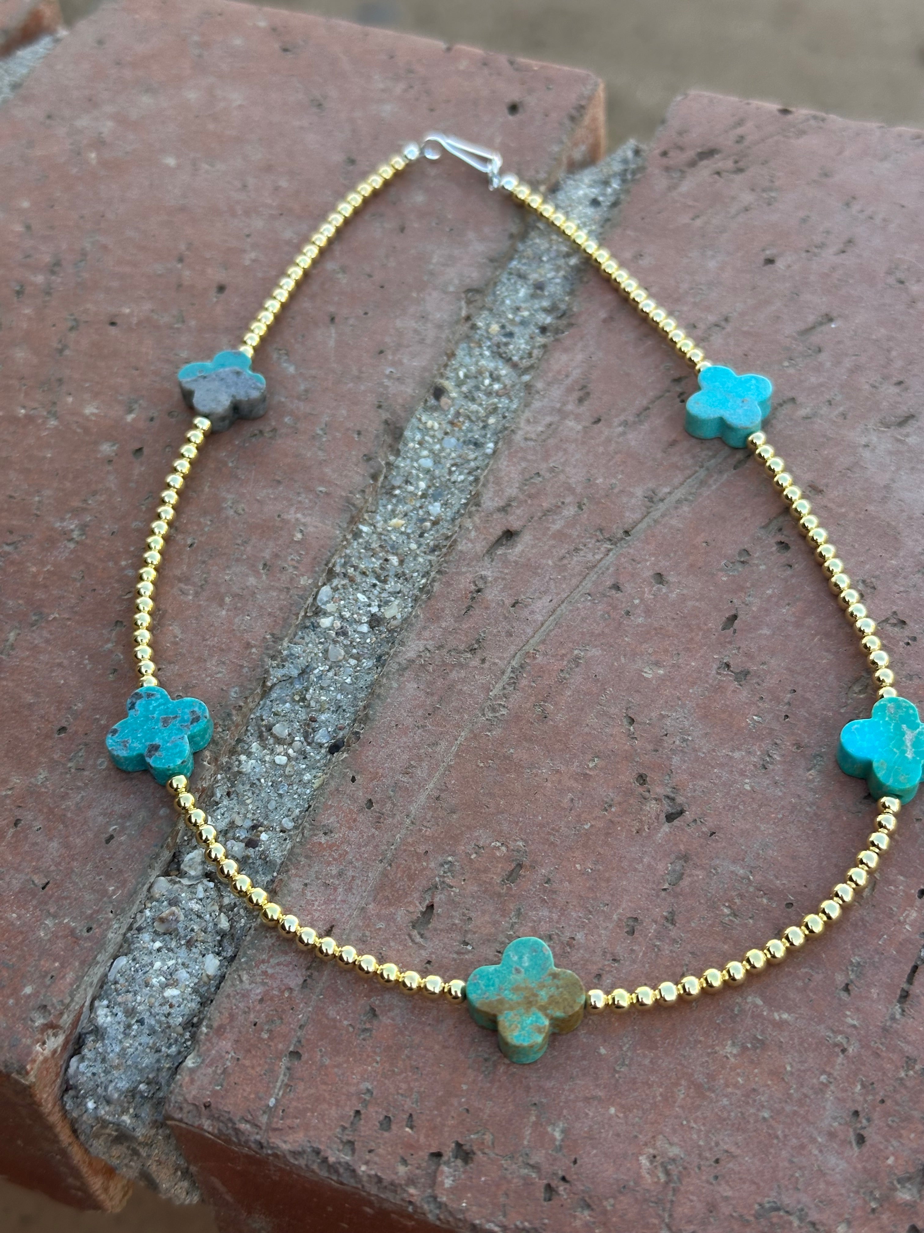 Cle’vara Turquoise, Gold & Sterling Silver Beaded Necklace and Bracelets