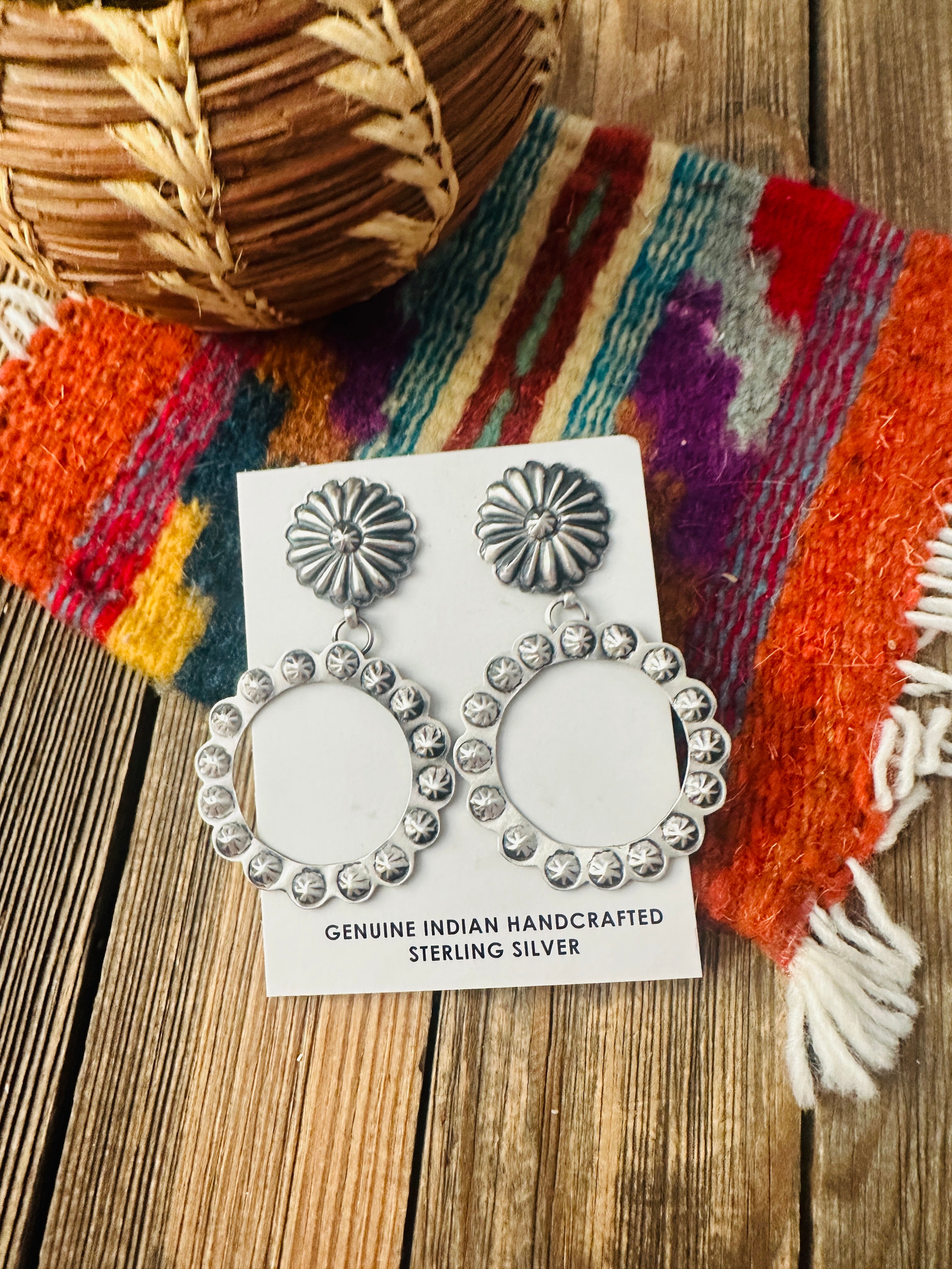 Handcrafted Sterling Silver Concho Dangle Earrings by Eugene Charley