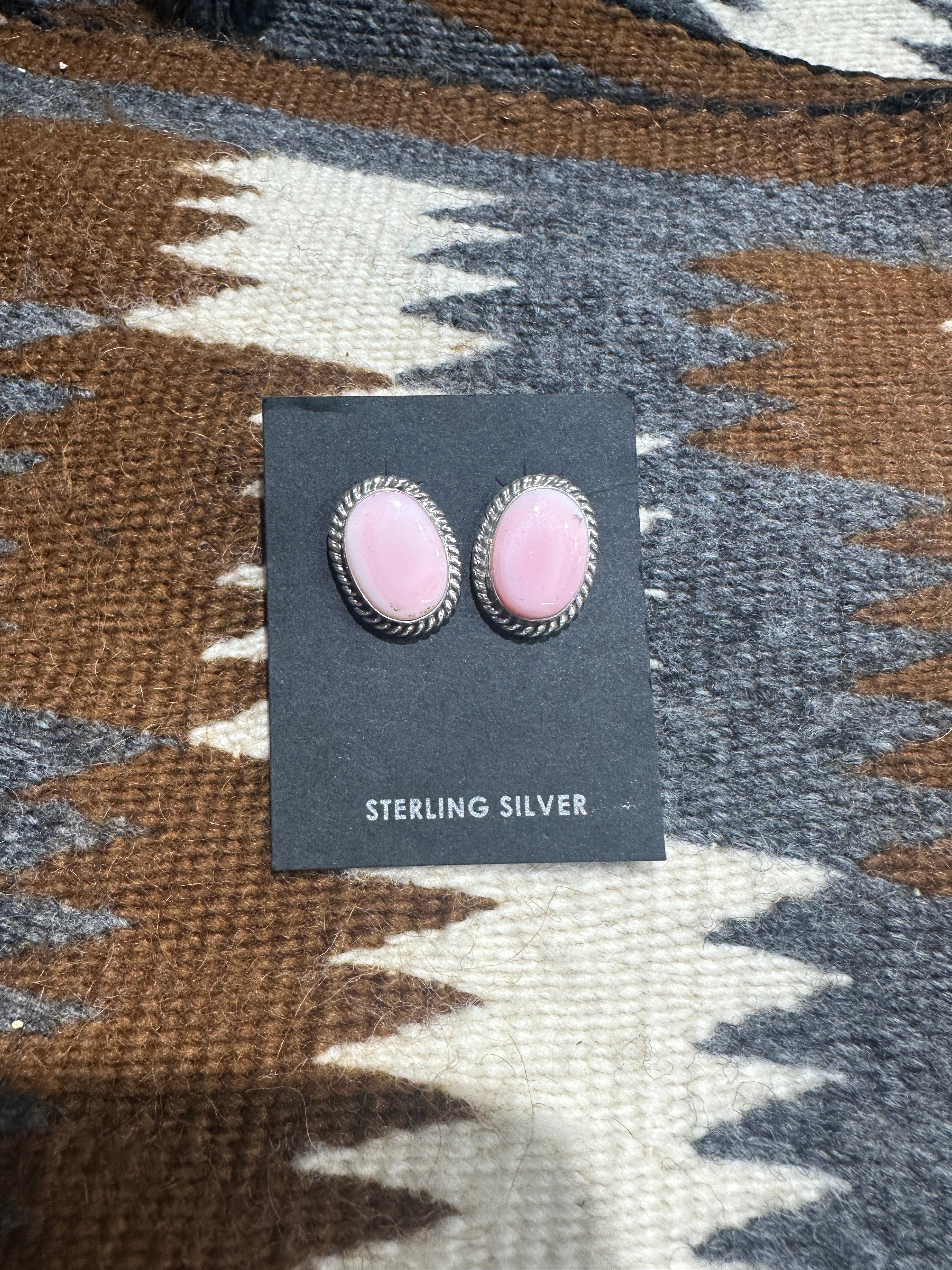 Navajo Queen Pink Conch & Sterling Stud Earrings