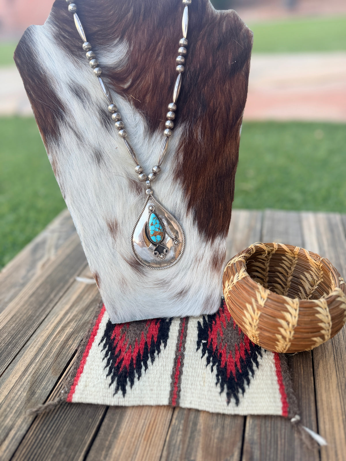 Old Pawn Handcrafted Turquoise & Sterling Silver Beaded Necklace