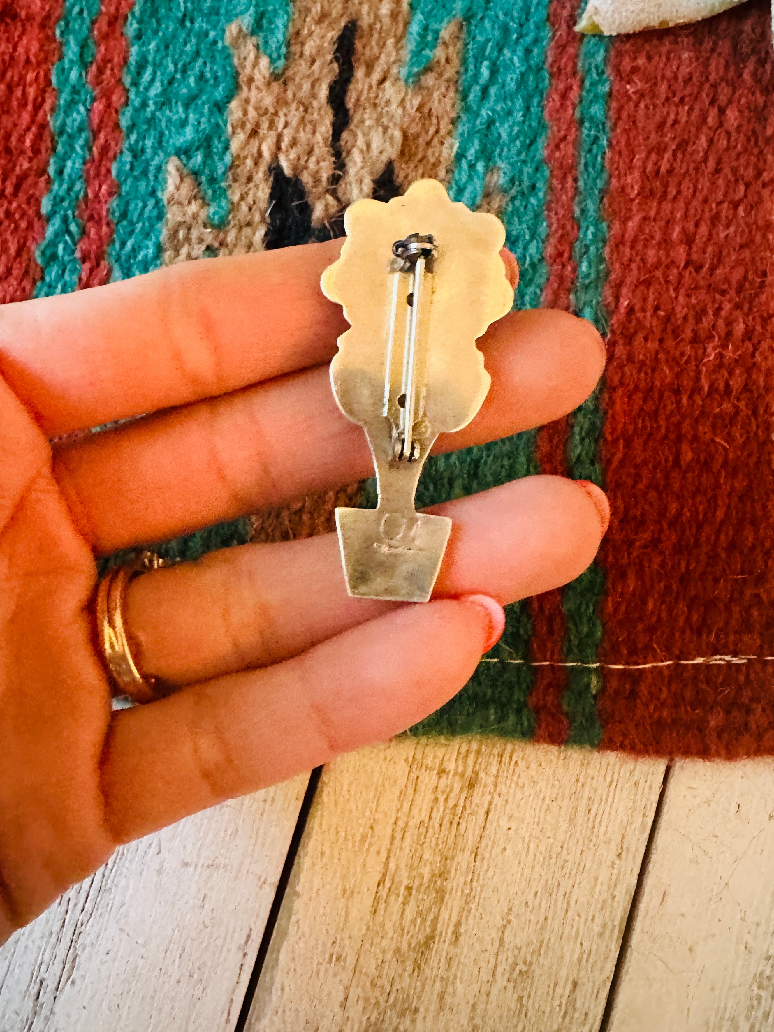 Navajo Turquoise & Sterling Silver Flower Brooch