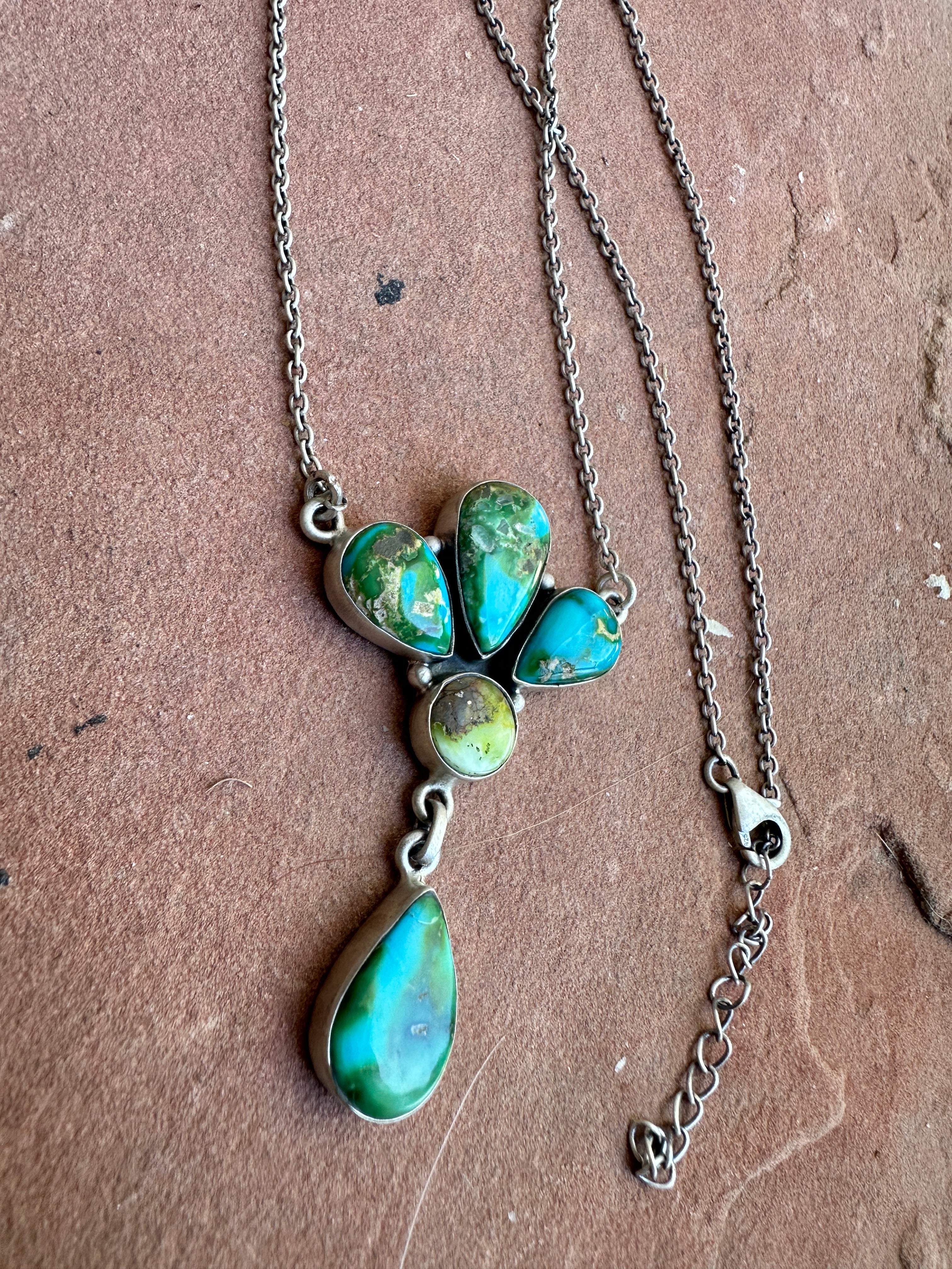 Beautiful Handmade Sterling Silver & Sonoran Mountain Turquoise & Palomino Turquoise Drop Necklace