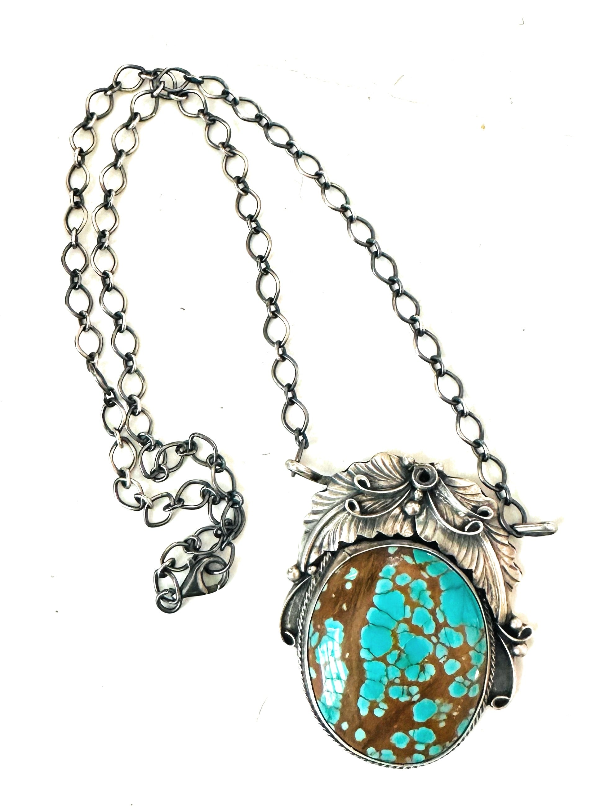 Navajo Sterling Silver & Number 8 Turquoise Necklace