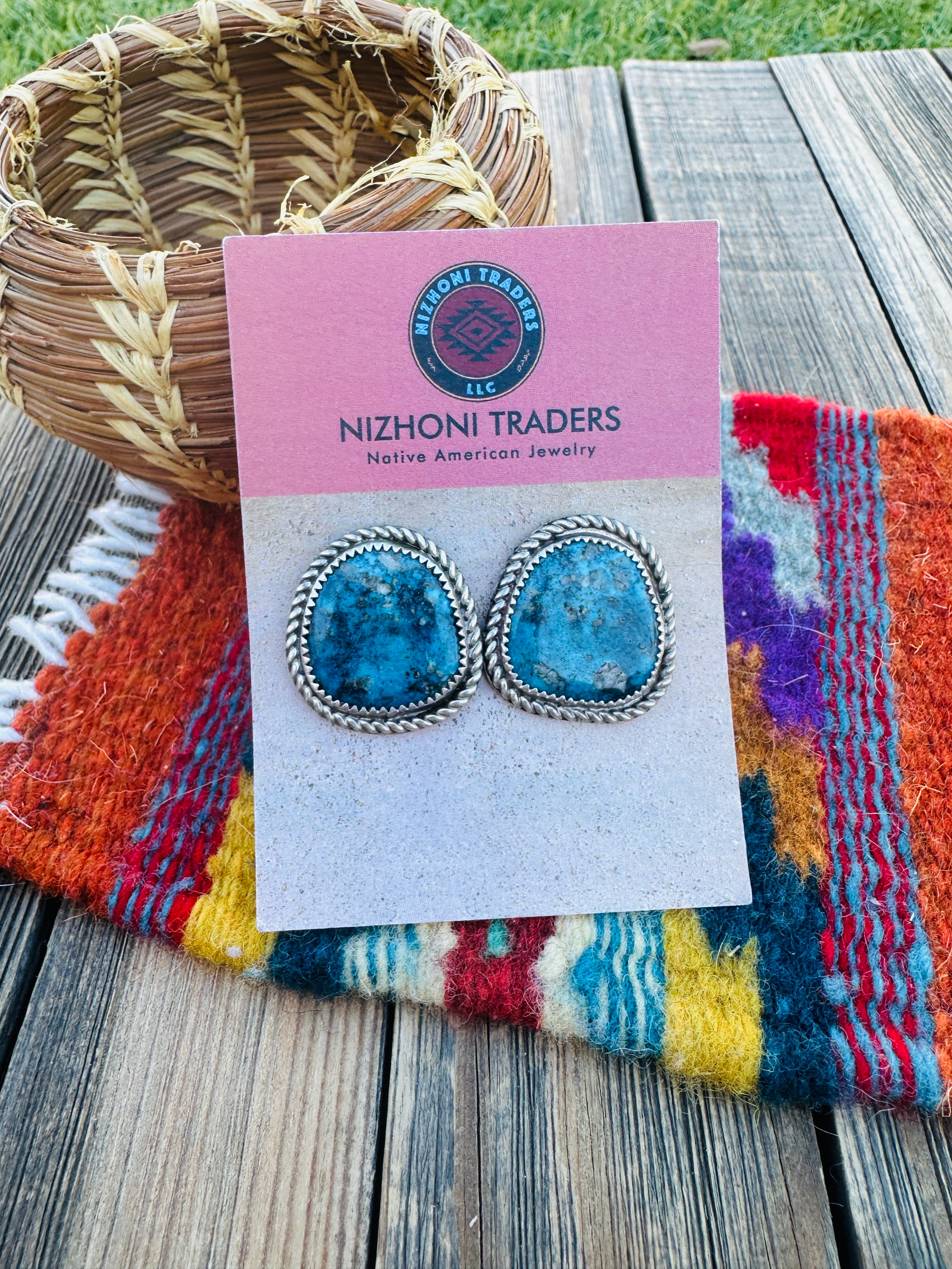 Handcrafted Old Pawn Sterling Silver & Turquoise Post Earrings